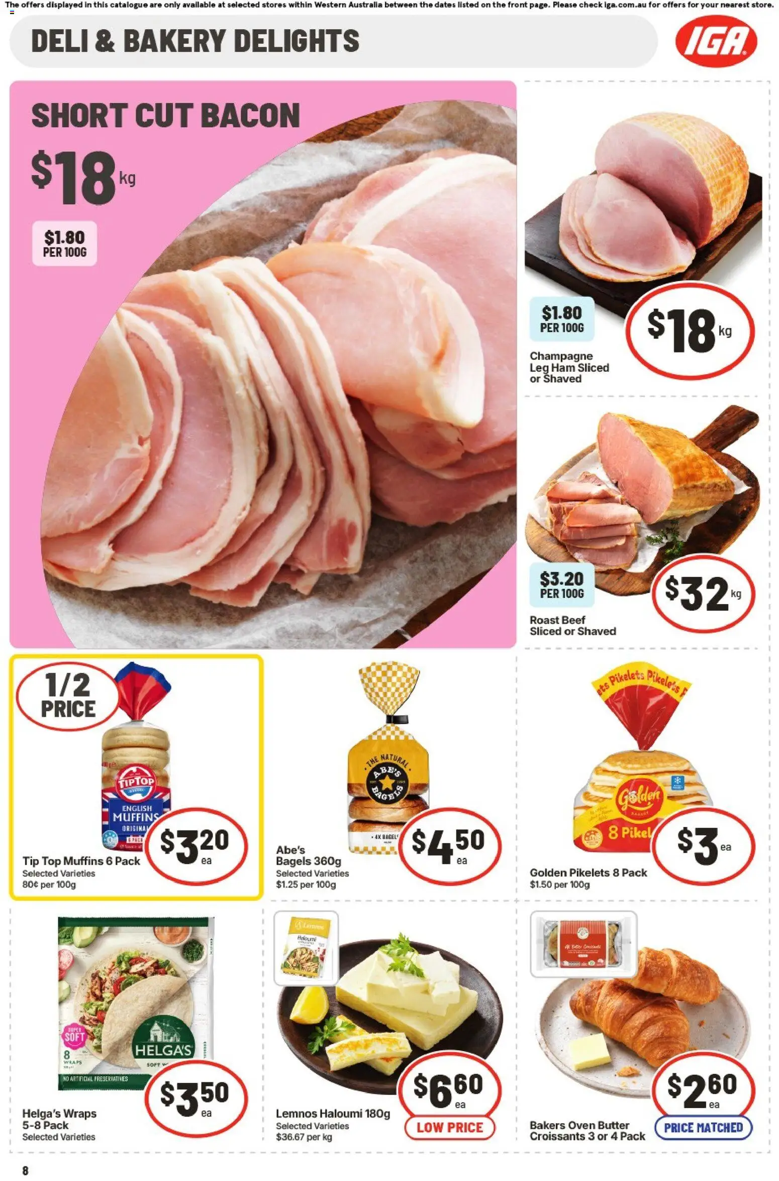 IGA catalogue - valid from 29.04.2026 | Page: 8 | Products: Bagels, Butter, Ham, Bakery