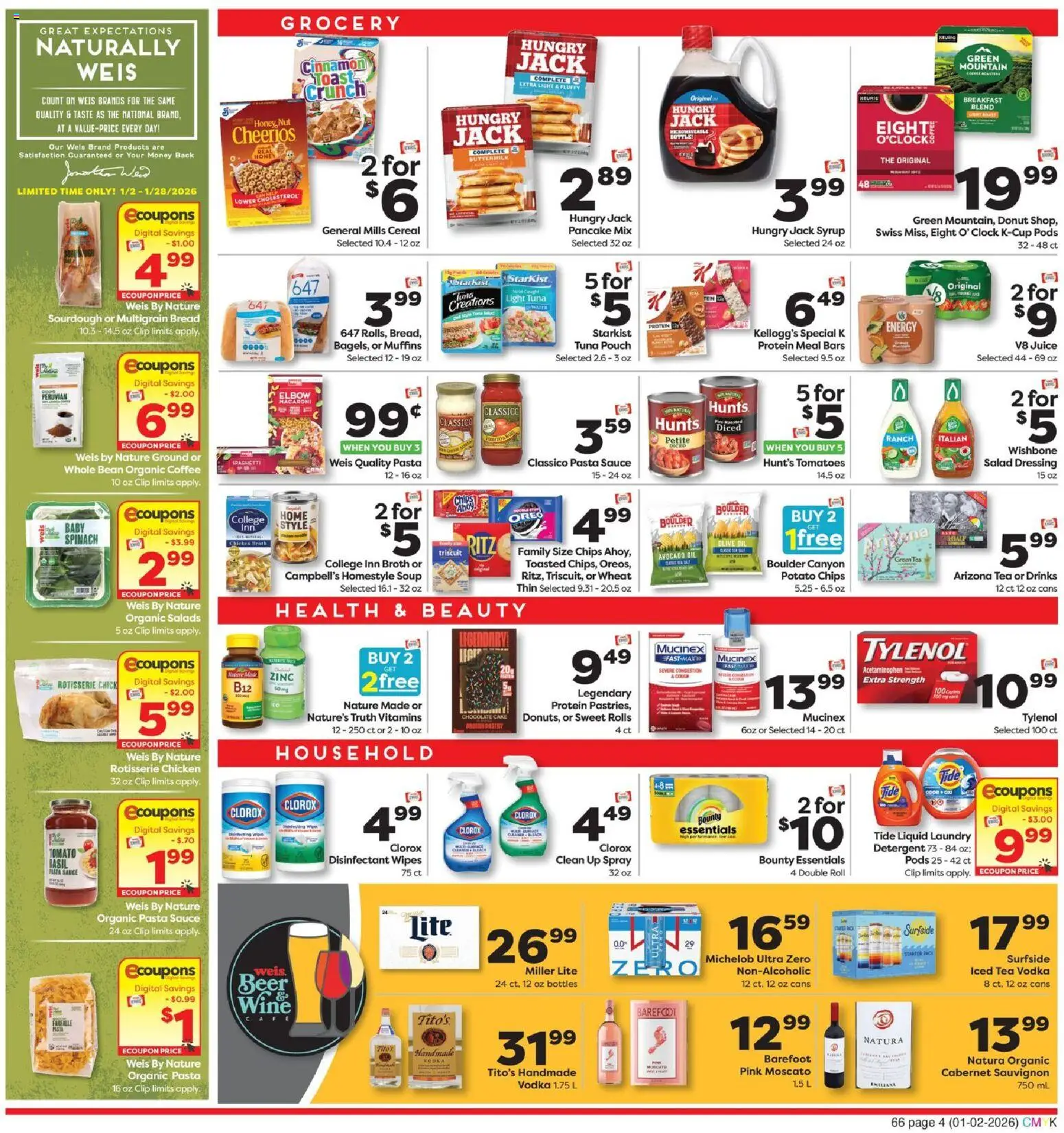 Weis Weekly Ad - valid from 02.01.2026 | Page: 4 | Products: Green Tea, Coffee, Tomatoes, Chips