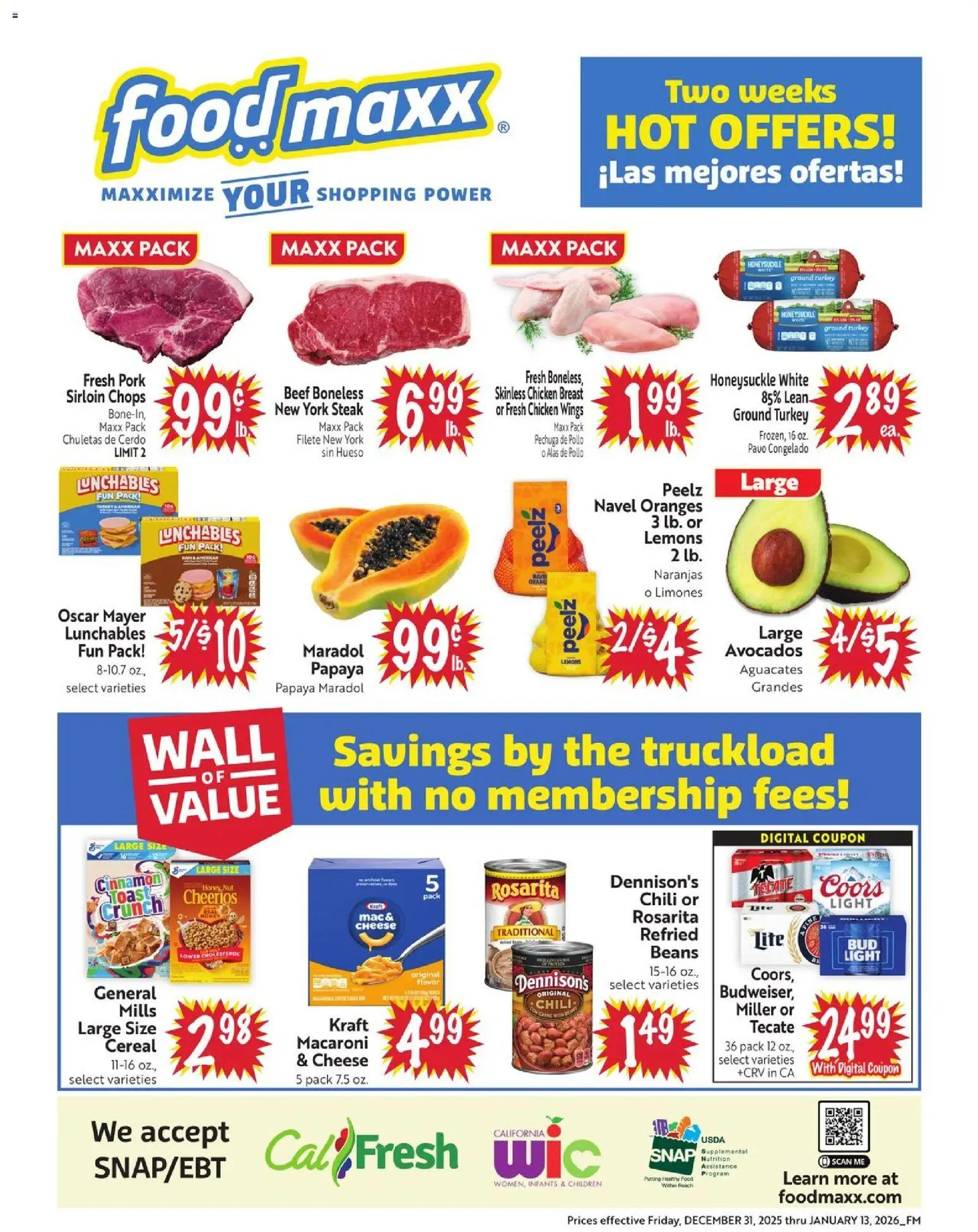 FoodMaxx Weekly Ad - NV - valid from 31.12.2025 | Page: 1 | Products: Cheese, Pork, Oranges, Beef