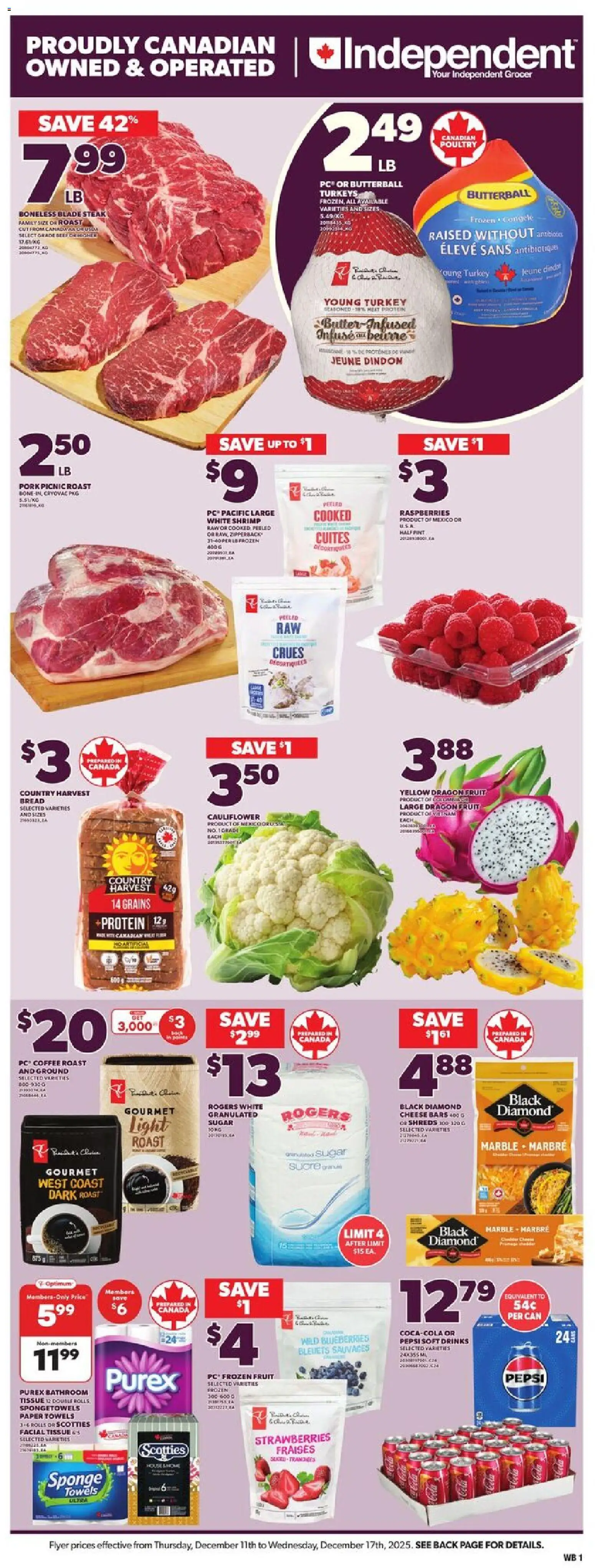 Independent Grocer flyer valid from 11.12.2025 | Page: 3 | Products: Strawberries, Sponge, Cheese, Coffee