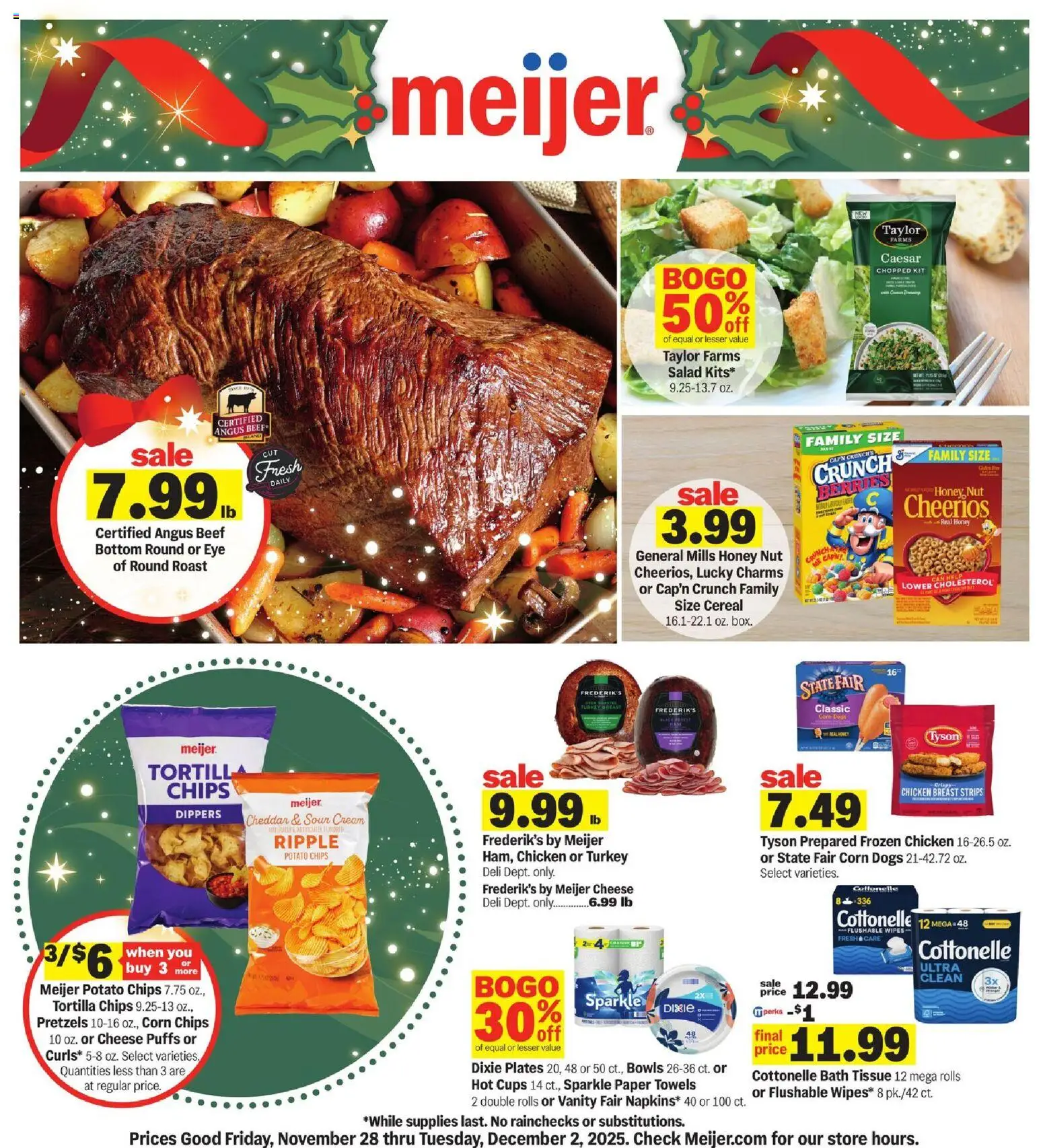 Meijer Weekly Ad - valid from 28.11.2025 | Page: 1 | Products: Corn, Cheese, Sour cream, Salad
