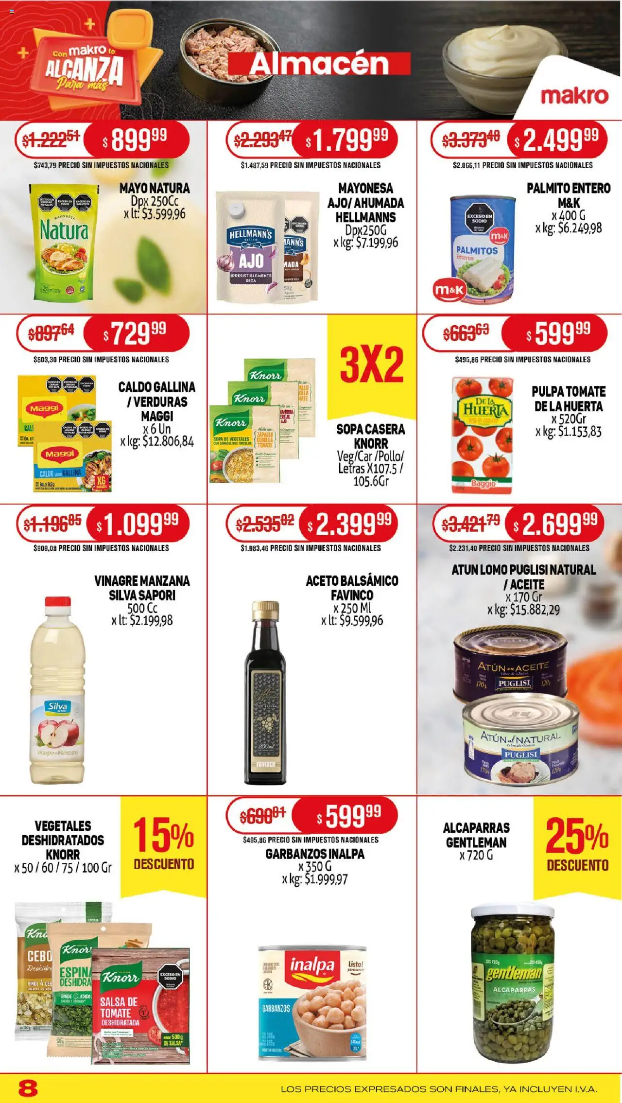 Makro ofertas │ válido desde el 14.08.2025 | Página: 8 | Productos: Aceite, Aceto, Sopa, Manzana