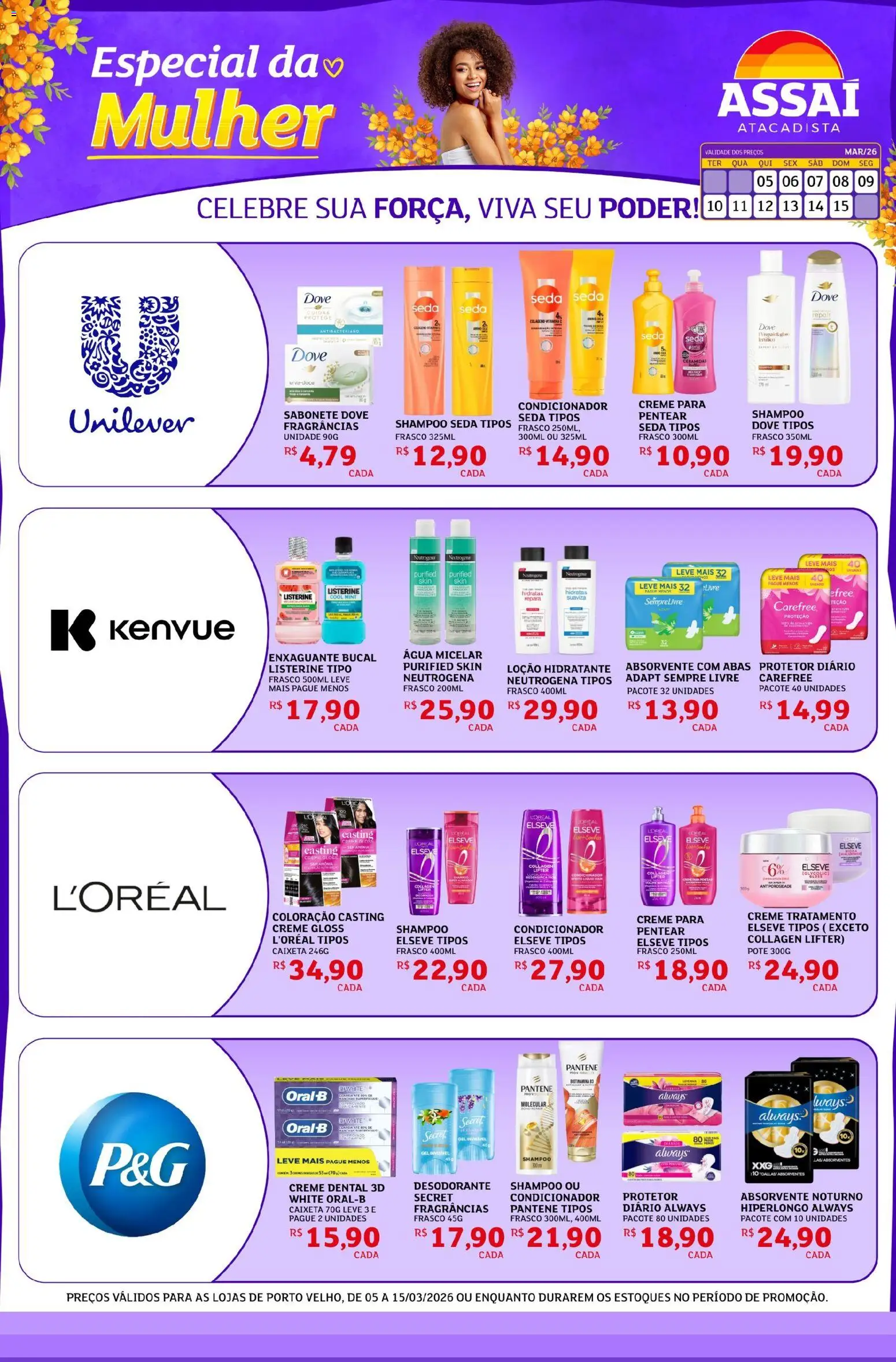 Assaí Atacadista Folheto - válido de 05.03.2026 | Página: 1 | Produtos: Shampoo, Creme, Sabonete, Dove