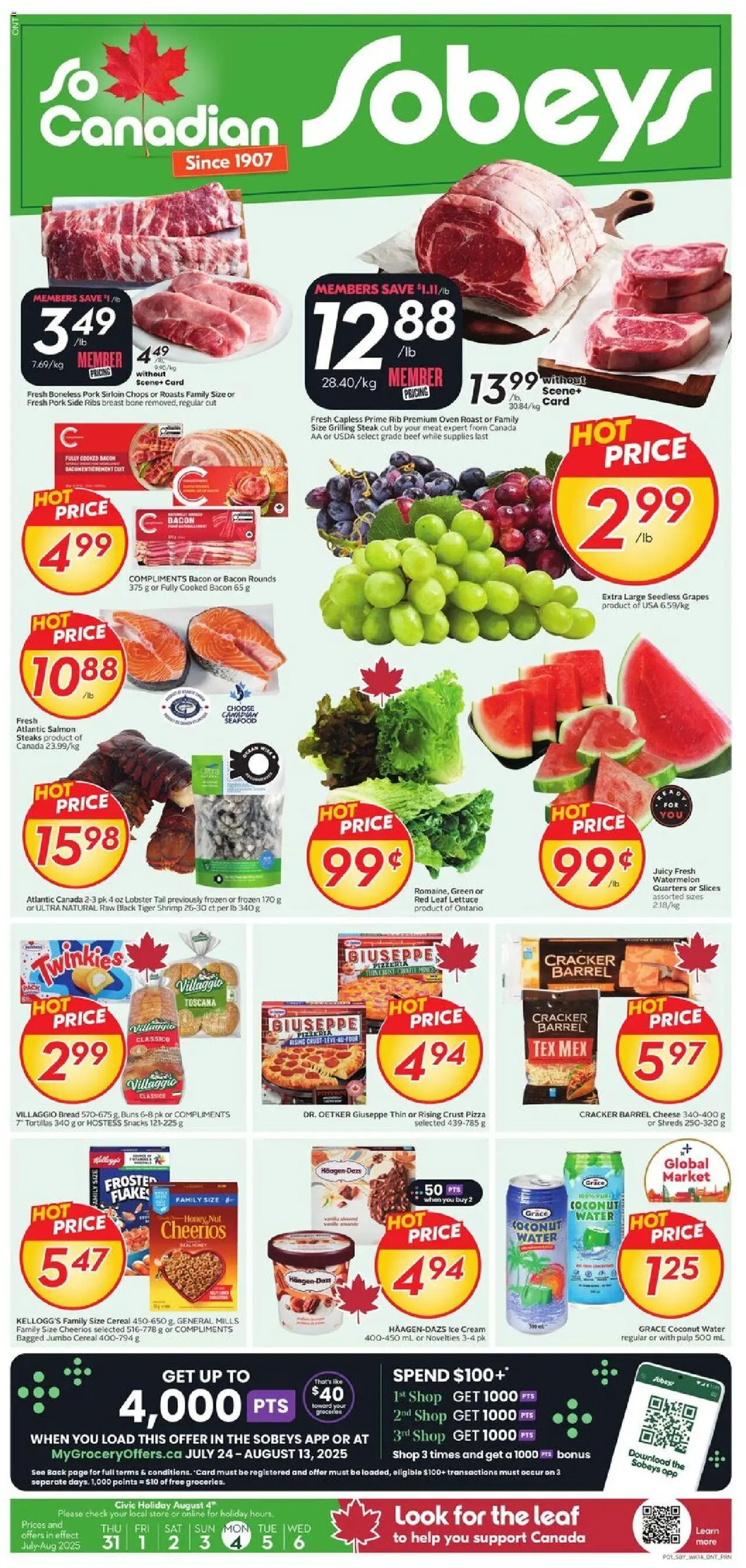 Sobeys flyer valid from 31.07.2025 | Page: 1 | Products: Beef, Cream, Oven, Pork