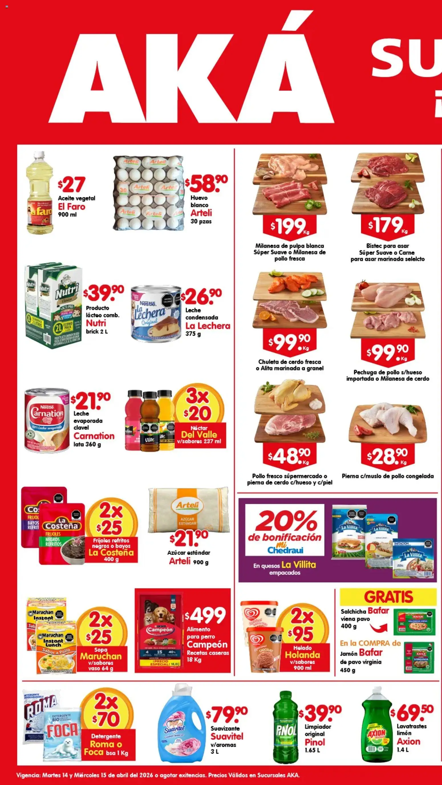 Nuevas ofertas de Arteli válidas en toda la República Mexicana desde el 14.04.2026. ¡Encuentra las mejores ofertas en Arteli folleto Aká Super Bodega! | Página: 1 | Productos: Sopa, Huevo, Jamón, Helado