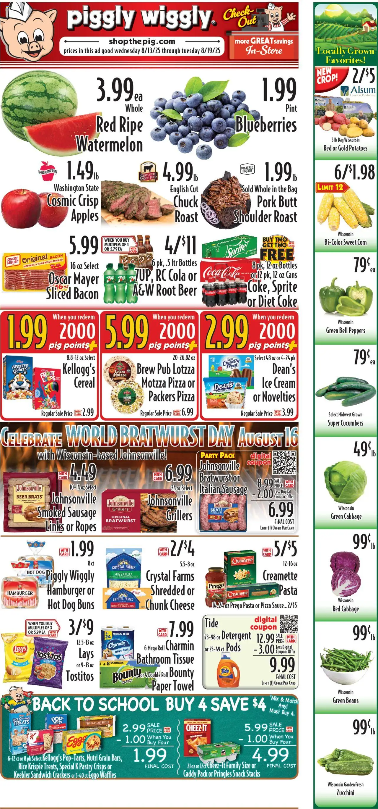 Piggly Wiggly Weekly Ad - valid from 13.08.2025 | Page: 1 | Products: Cheese, Apples, Salt, Watermelon