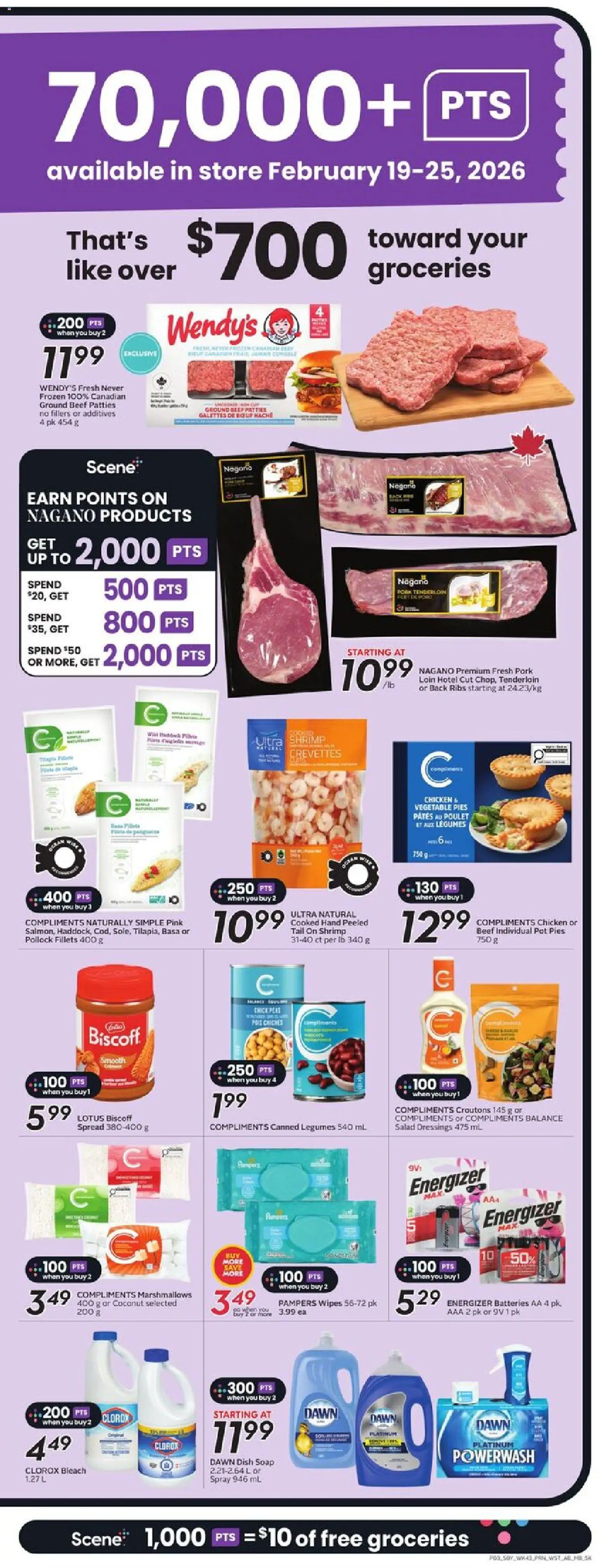 Sobeys flyer valid from 19.02.2026 | Page: 6 | Products: Beef, Salad, Soap, Pork