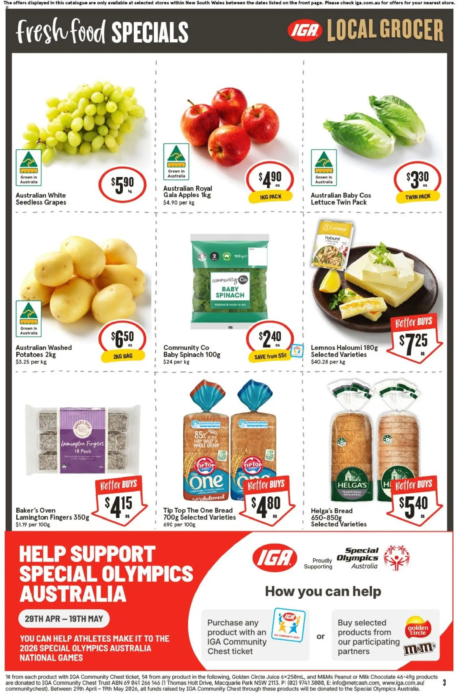 IGA catalogue - valid from 29.04.2026 | Page: 3 | Products: Milk, Potatoes, Spinach, Bag