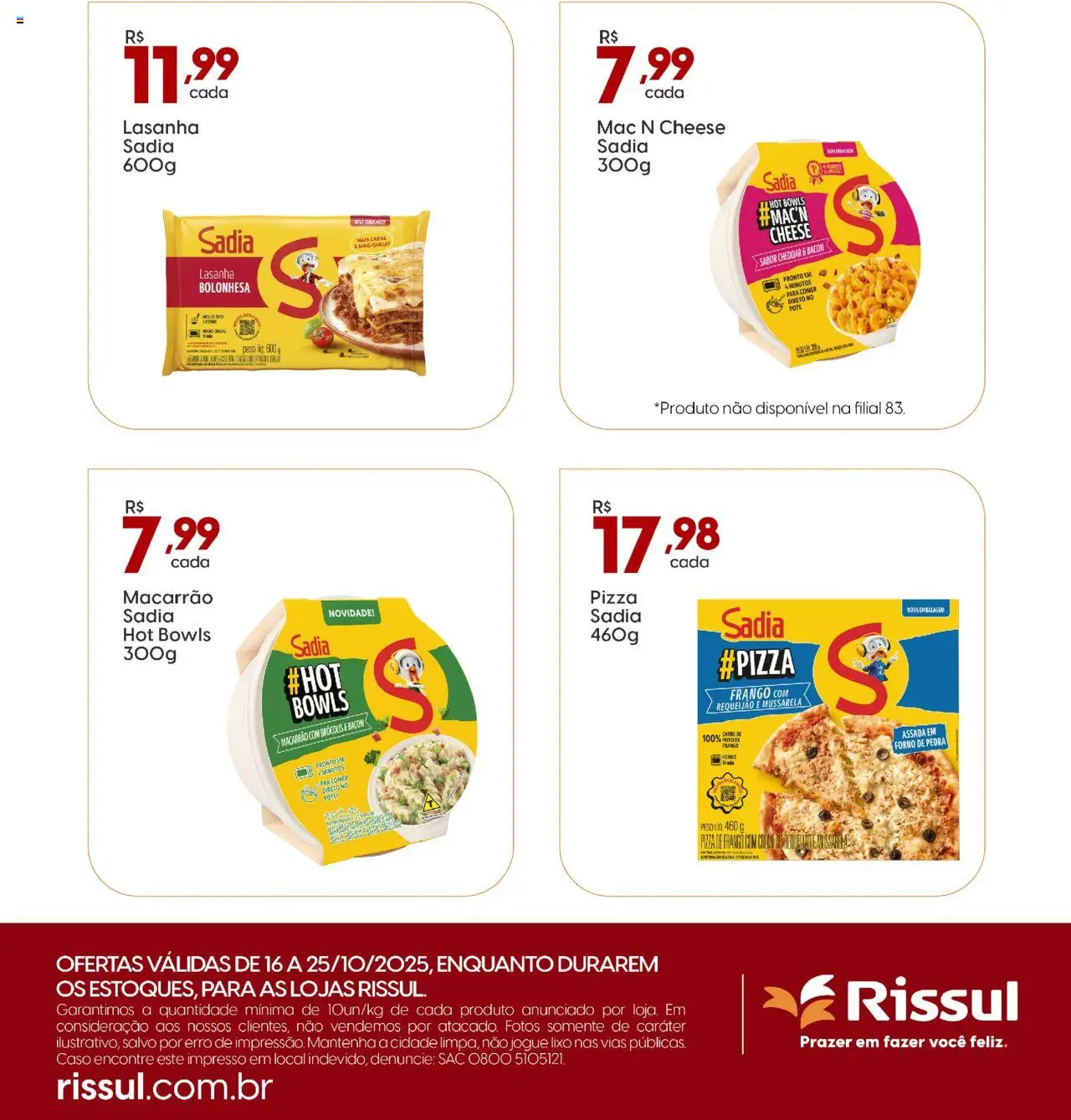 Rissul Folheto - válido de 16.10.2025 | Página: 3 | Produtos: Pizza, Cheddar, Brócolis, Mussarela