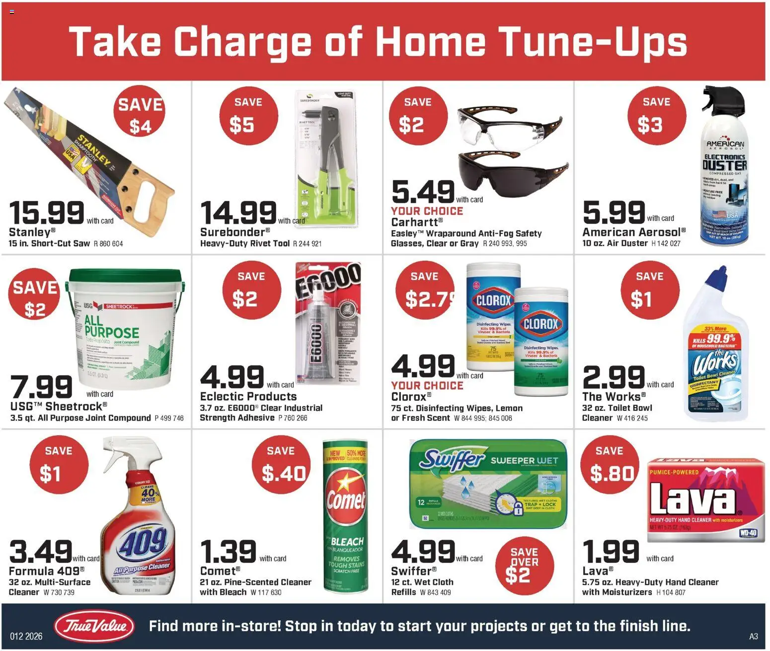 Family Fare True Value Ad - valid from 04.01.2026 | Page: 3 | Products: Adhesive, Saw, Rivet, Lemon