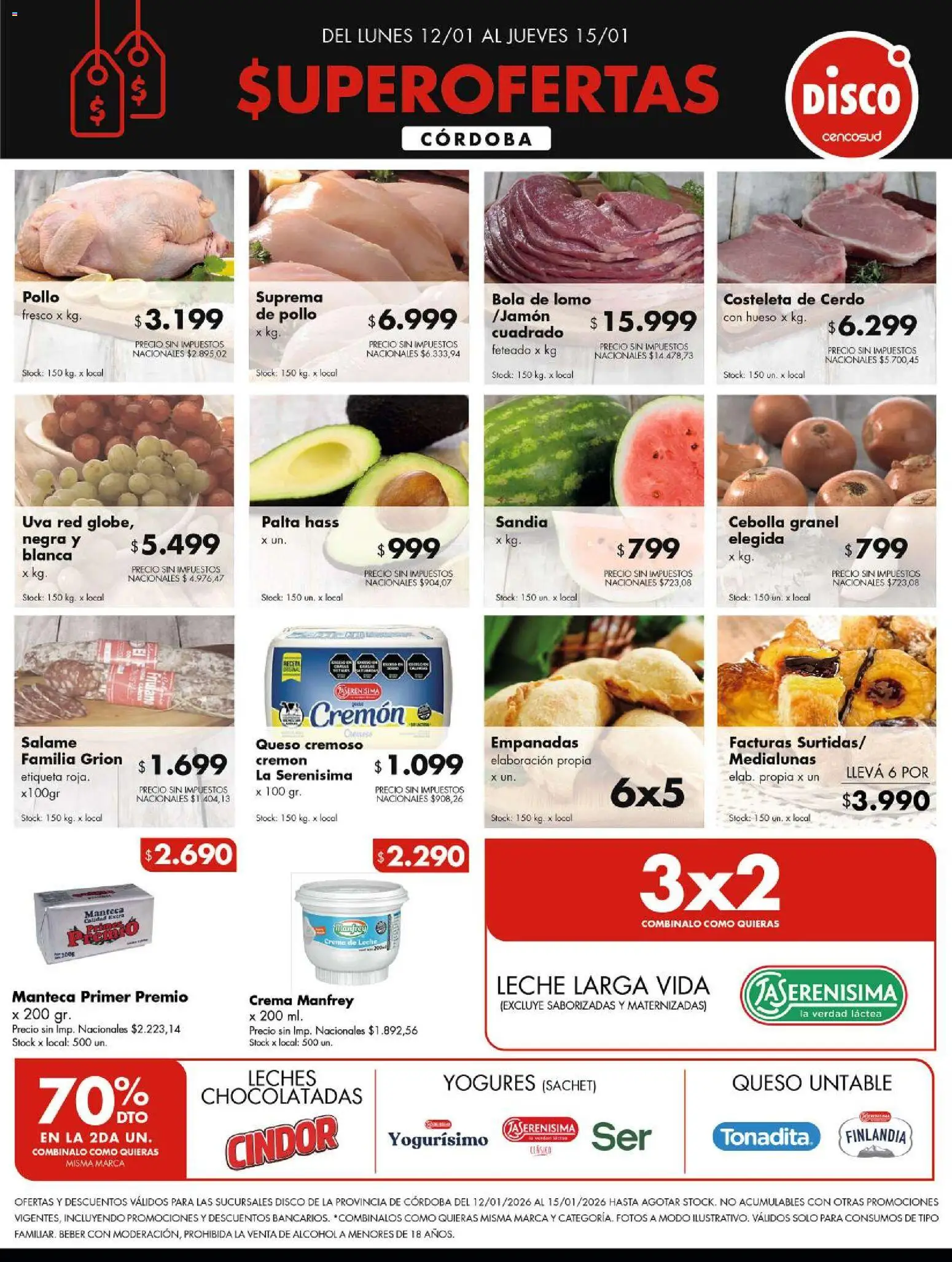 Disco ofertas - CÓRDOBA │ válido desde el 11.01.2026 | Página: 1 | Productos: Disco, Crema de leche, Queso, Jamón