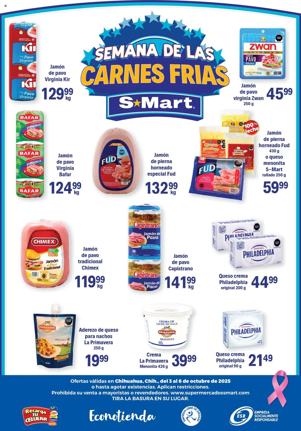 Nuevas ofertas de S-Mart válidas en toda la República Mexicana desde el 03.10.2025. ¡Encuentra las mejores ofertas en S-Mart - Folleto de Feria - Chihuahua! | Página: 6 | Productos: Queso crema, Crema, Leche, Queso