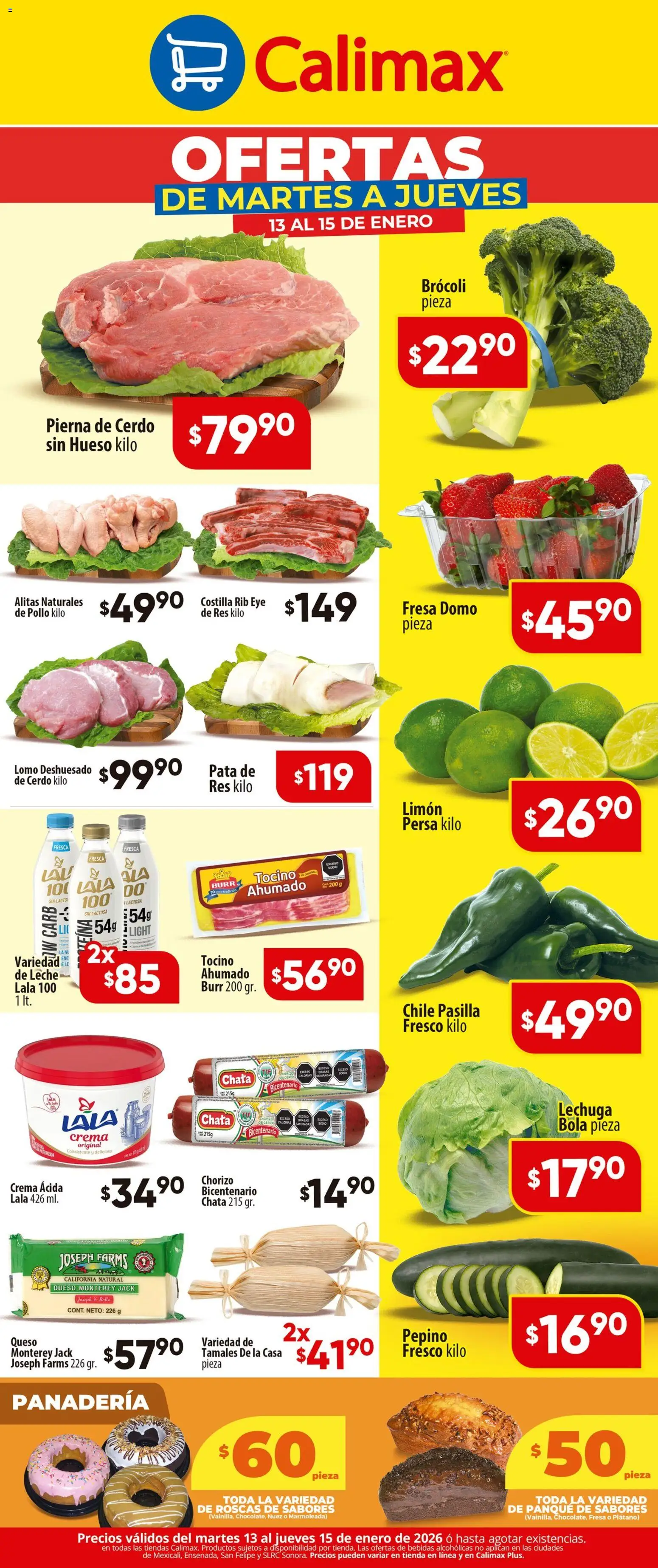 Nuevas ofertas de Calimax válidas en toda la República Mexicana desde el 13.01.2026. ¡Encuentra las mejores ofertas en Calimax folleto! | Página: 2 | Productos: Fresa, Tocino, Leche, Panadería