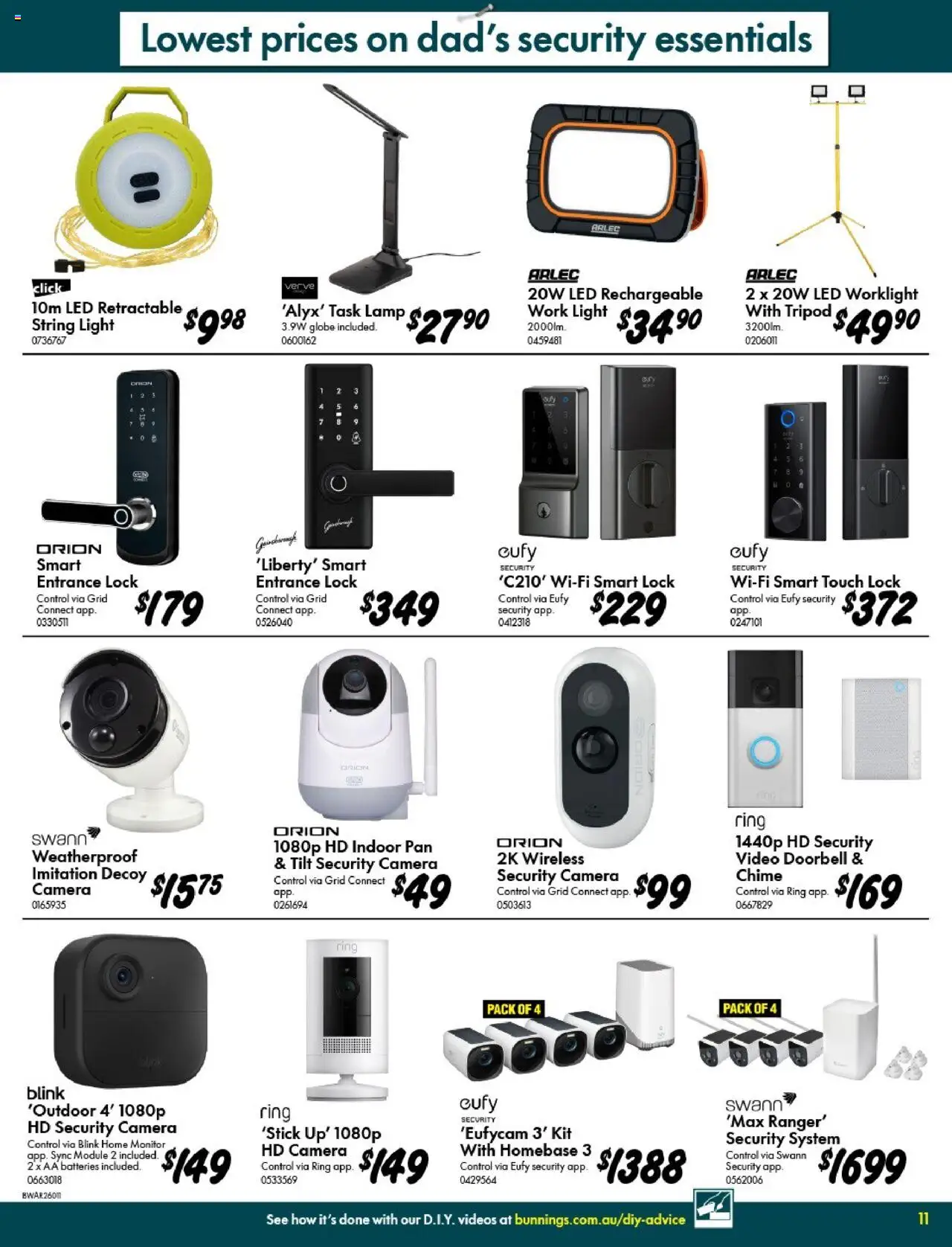 Bunnings Warehouse catalogue - valid from 13.08.2025 | Page: 11 | Products: Light, Batteries, Doorbell, Camera