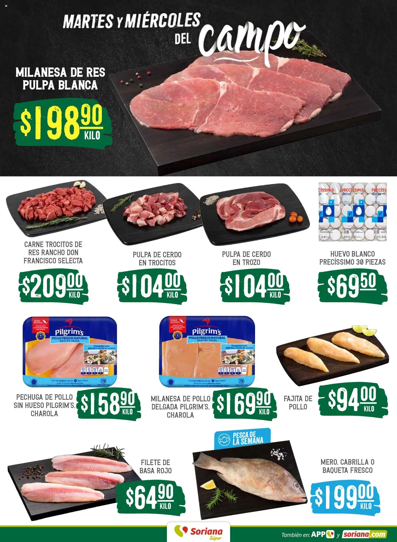 Nuevas ofertas de Soriana válidas en toda la República Mexicana desde el 14.04.2026. ¡Encuentra las mejores ofertas en Soriana Martes y Miércoles del Campo Súper: Nuevo León, Ciudad Victoria y Tampico! | Página: 4 | Productos: Pollo, Huevo, Cerdo, Res
