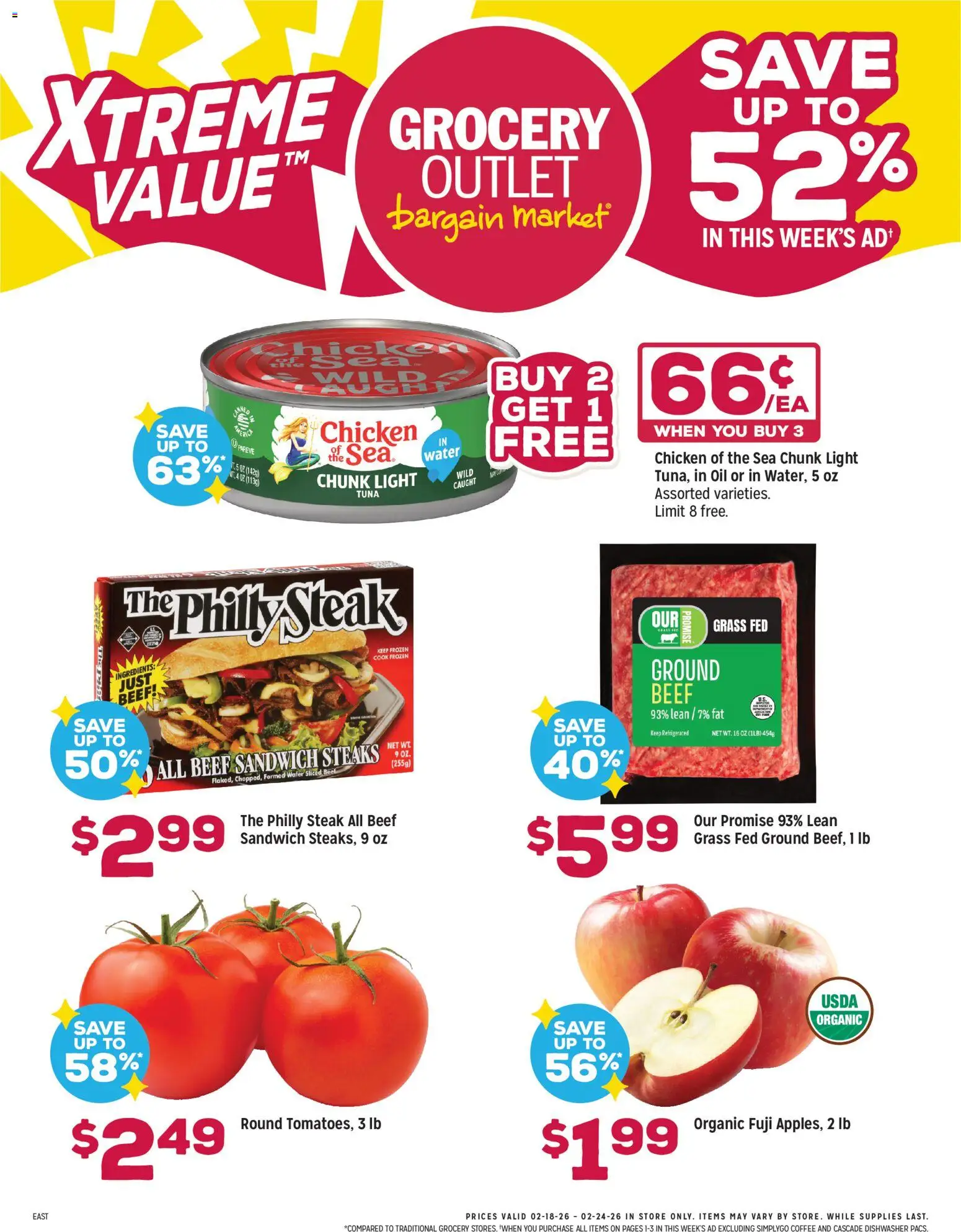 Grocery Outlet Weekly Ad - valid from 18.02.2026 | Page: 1 | Products: Oil, Beef, Water, Beet