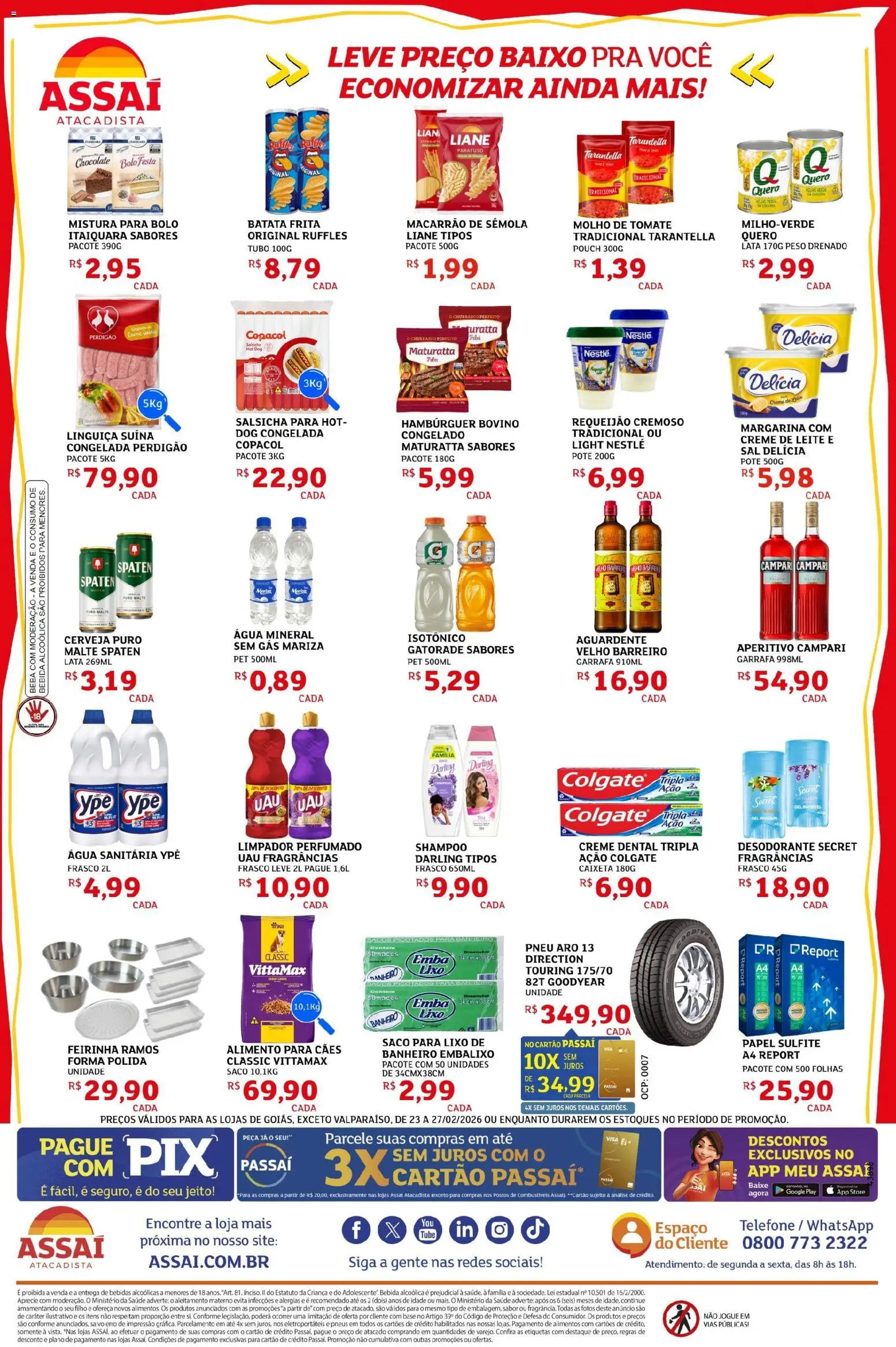 Assaí Atacadista Folheto - válido de 23.02.2026 | Página: 2 | Produtos: Pneus, Requeijão, Margarina, Mistura para bolo