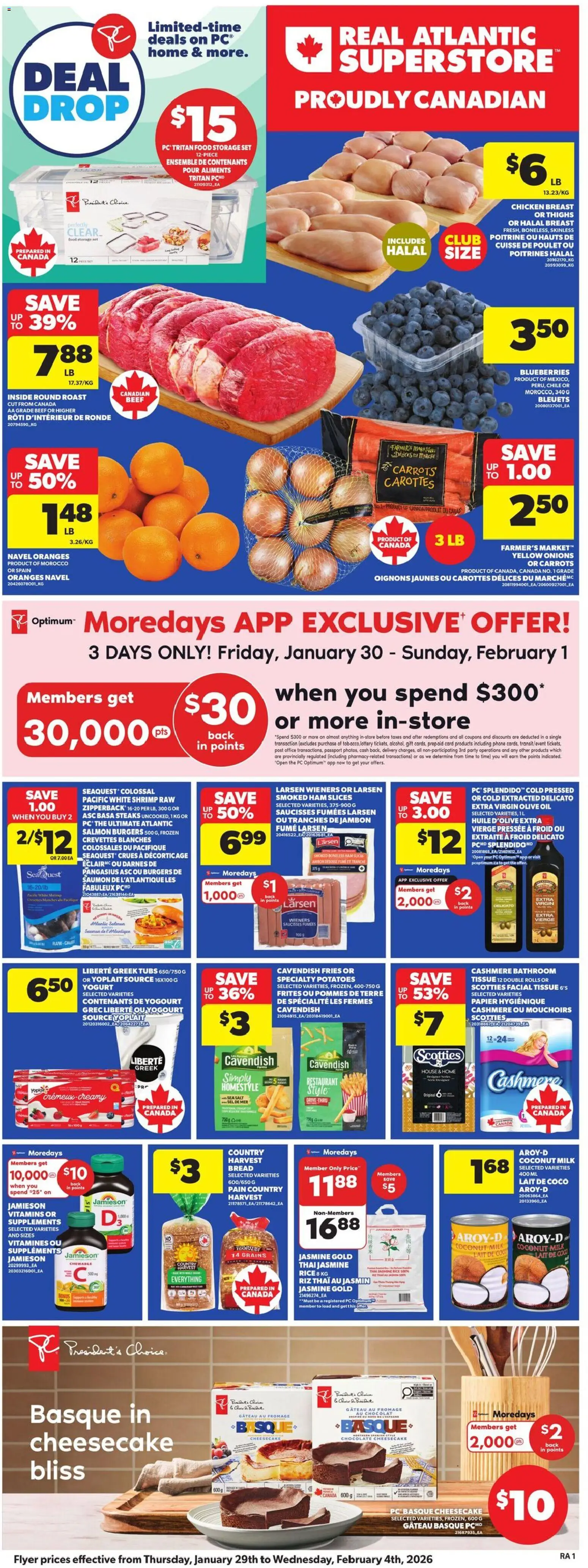 Atlantic Superstore flyer valid from 29.01.2026 | Page: 3 | Products: Potatoes, Oil, Bread, Chicken