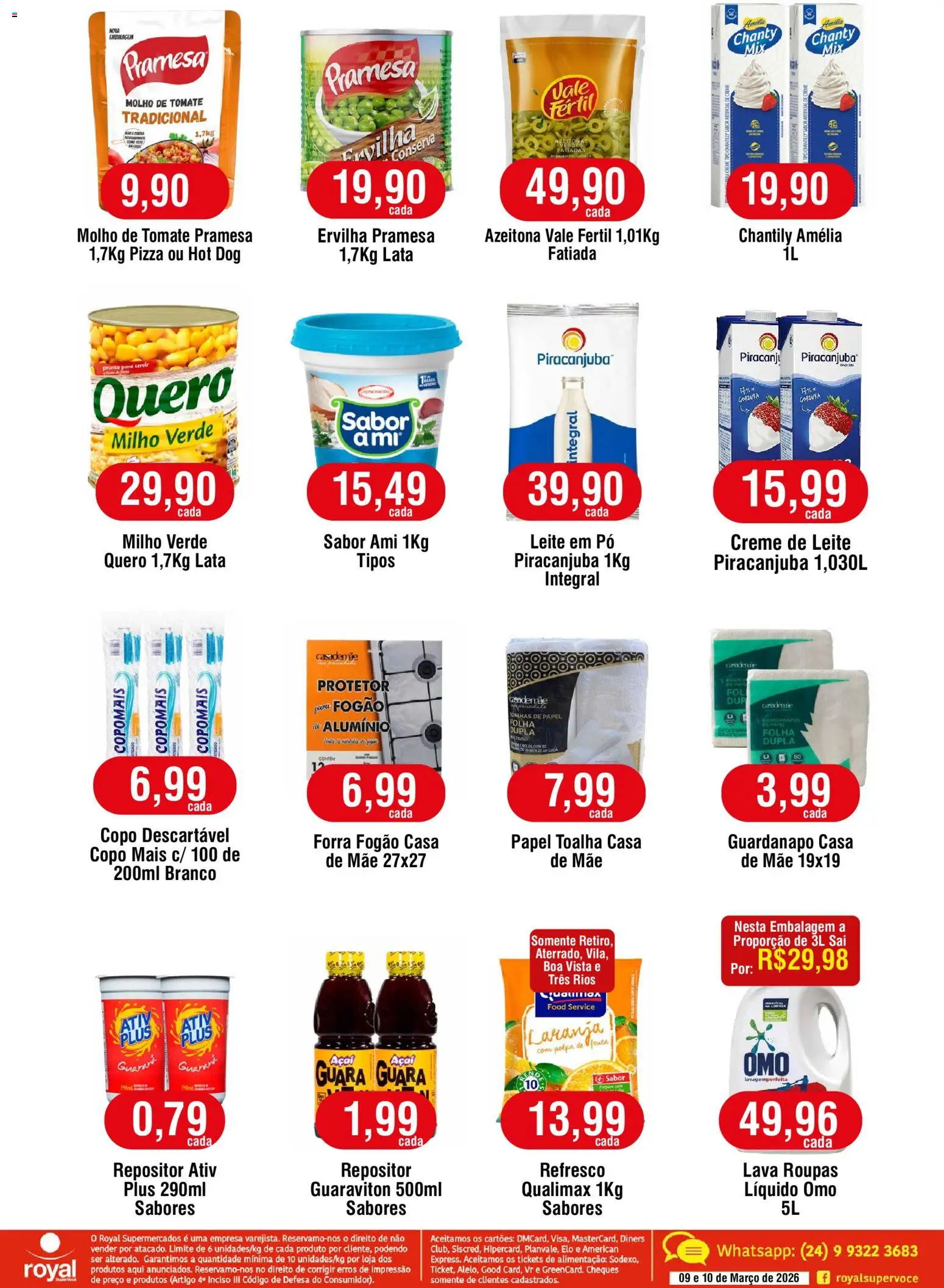 Royal Supermercados Folheto - válido de 09.03.2026 | Página: 2 | Produtos: Fogão, Chantily, Roupas, Açaí