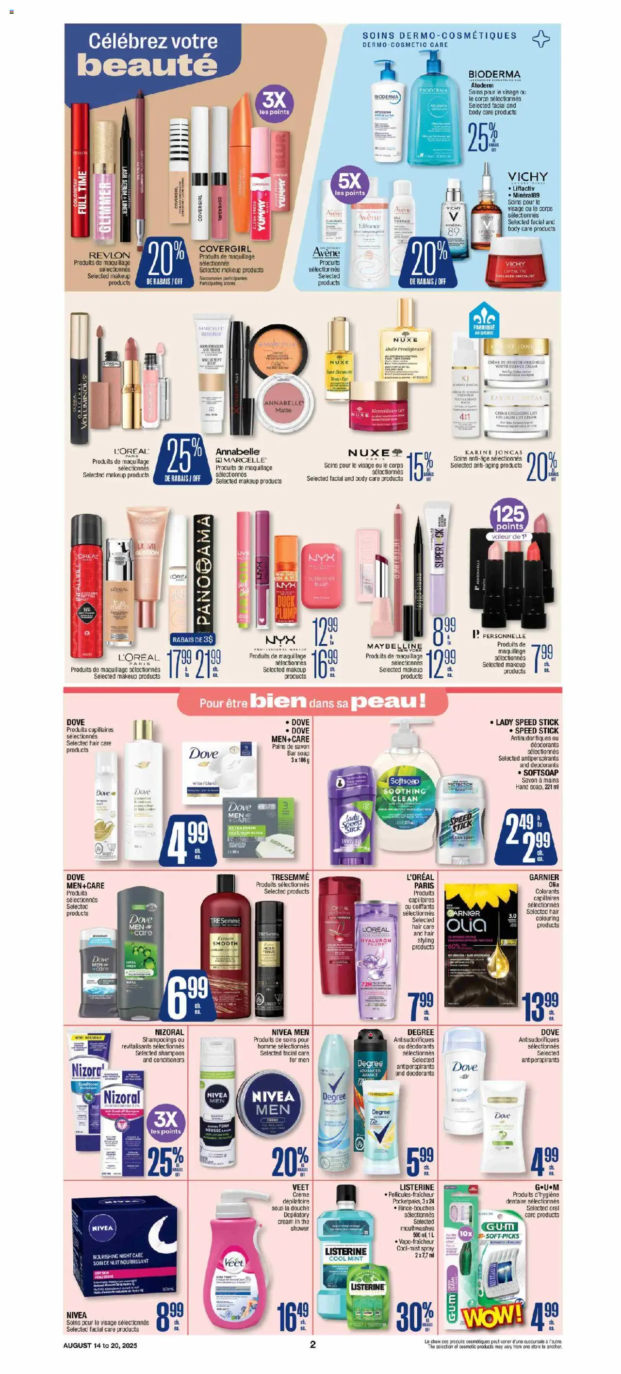 Jean Coutu flyer valid from 14.08.2025 | Page: 2 | Products: Cream, Hair color, Shower, Oil
