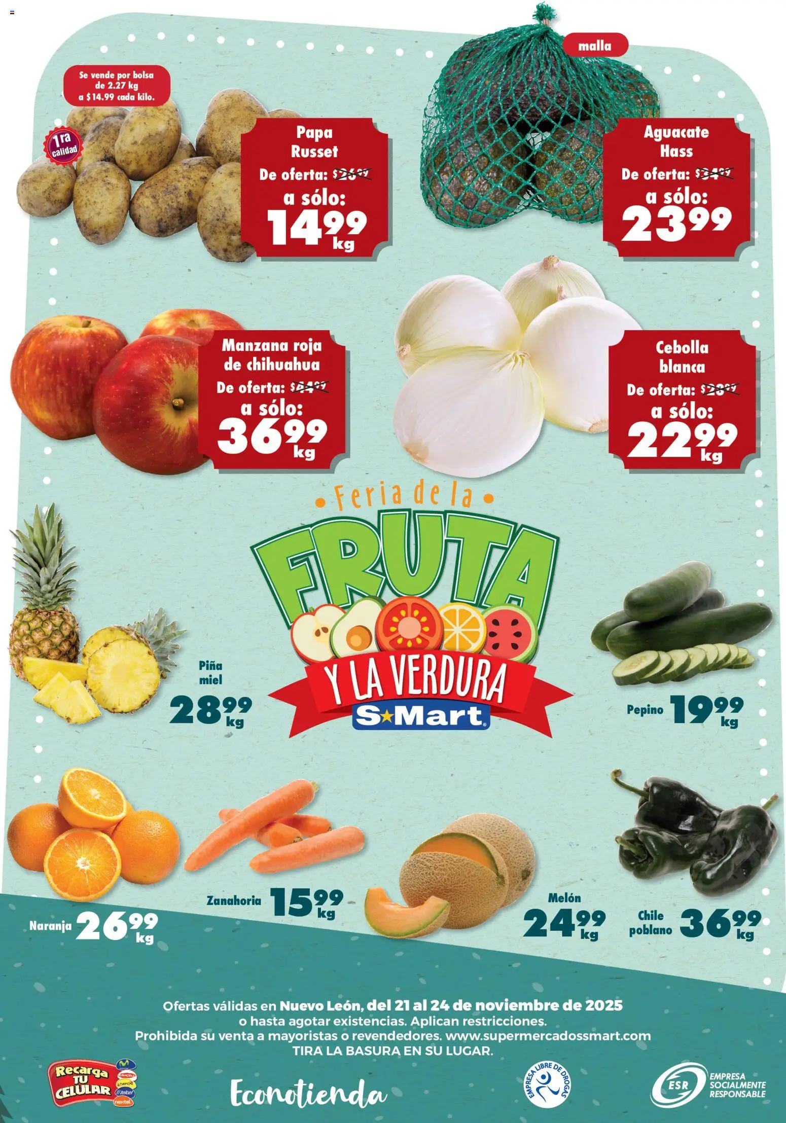 Nuevas ofertas de S-Mart válidas en toda la República Mexicana desde el 21.11.2025. ¡Encuentra las mejores ofertas en S-Mart folleto Monterrey! | Página: 6 | Productos: Papa, Melón, Aguacate, Malla