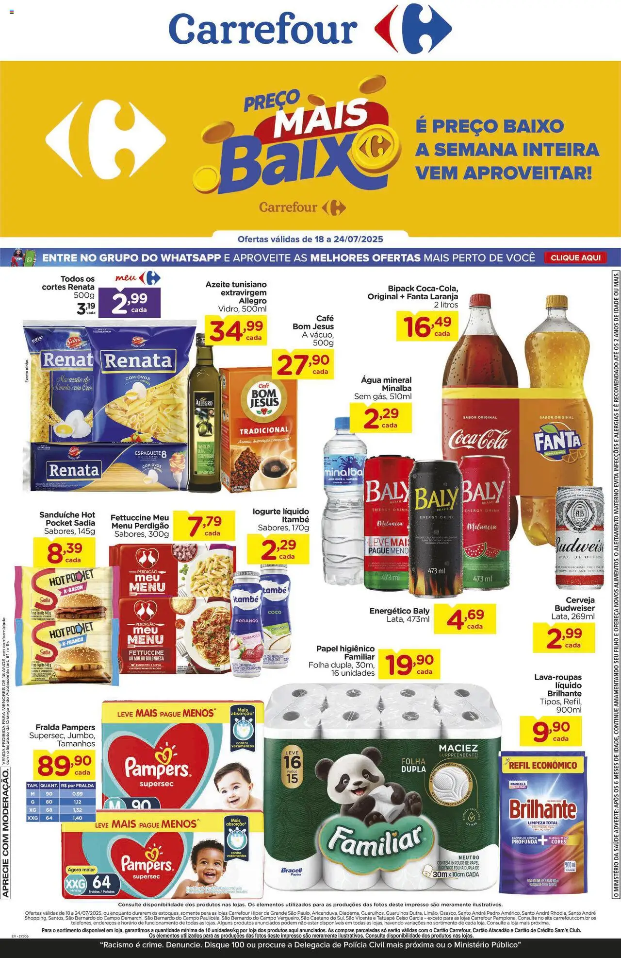 Carrefour Folheto - válido de 18.07.2025 | Página: 1 | Produtos: Espaguete, Fralda pampers, Pampers, Ovos