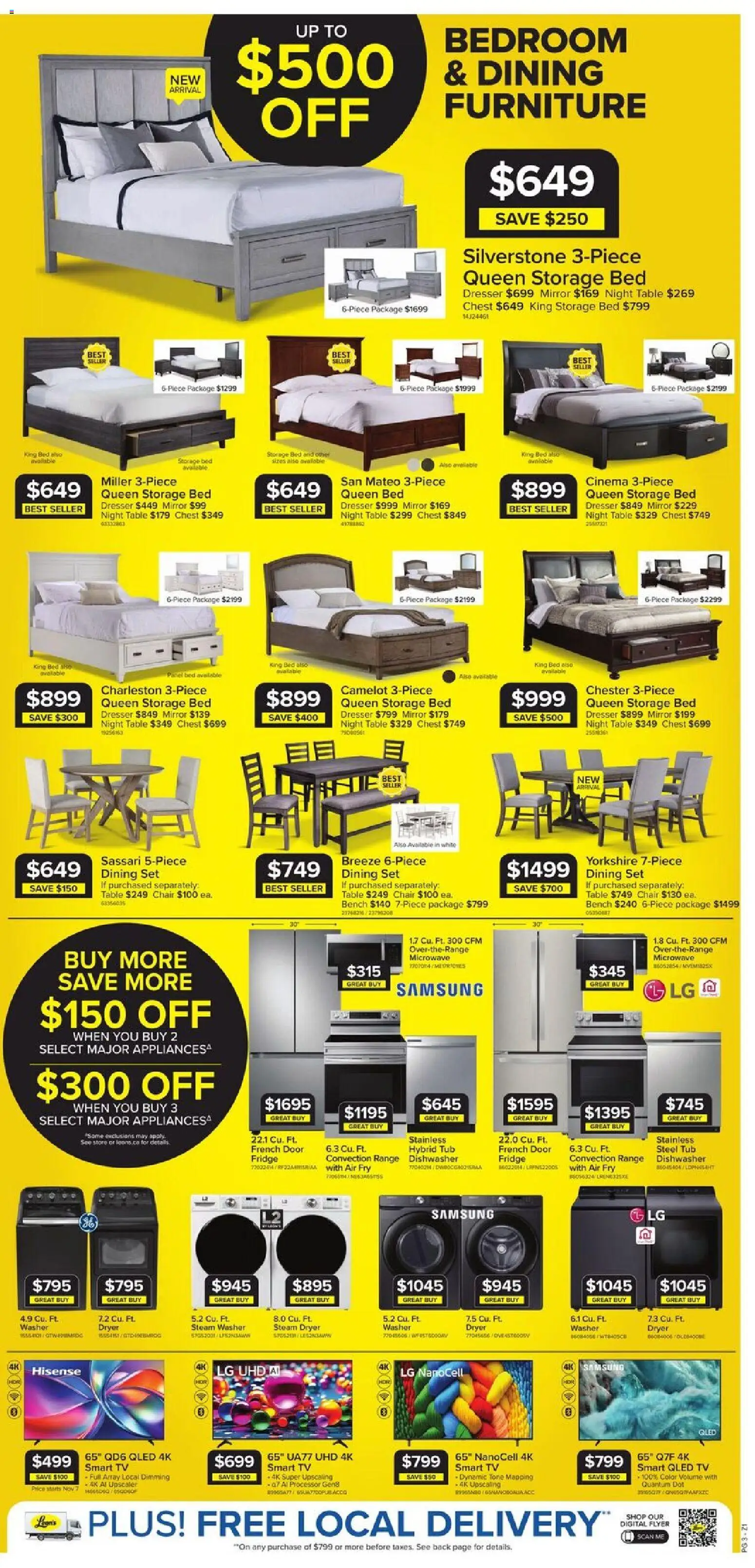Leon's flyer valid from 30.10.2025 | Page: 3 | Products: Dishwasher, Bed, Table, Chair