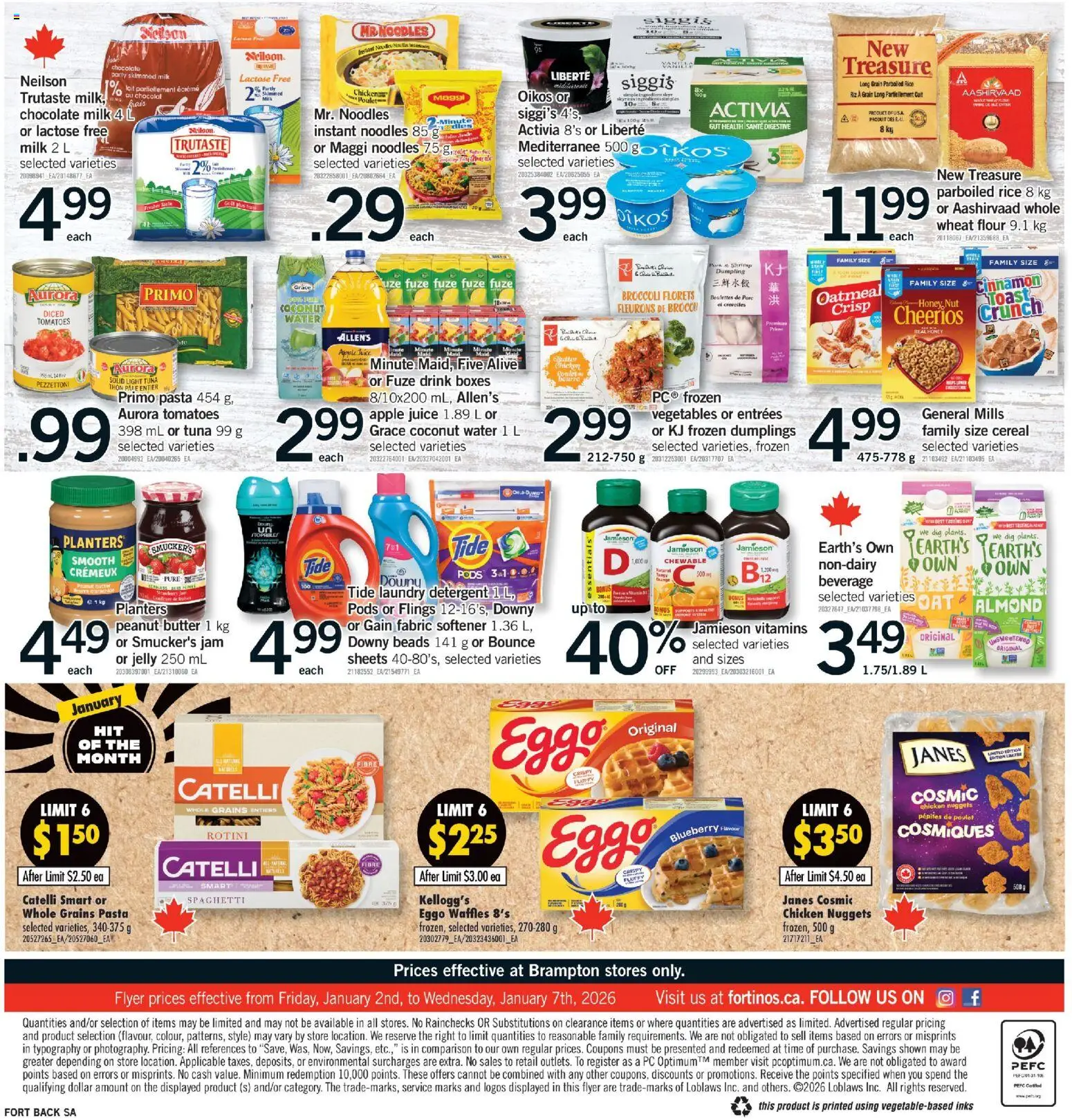 Fortinos flyer valid from 01.01.2026 | Page: 2 | Products: Rice, Noodles, Butter, Juice