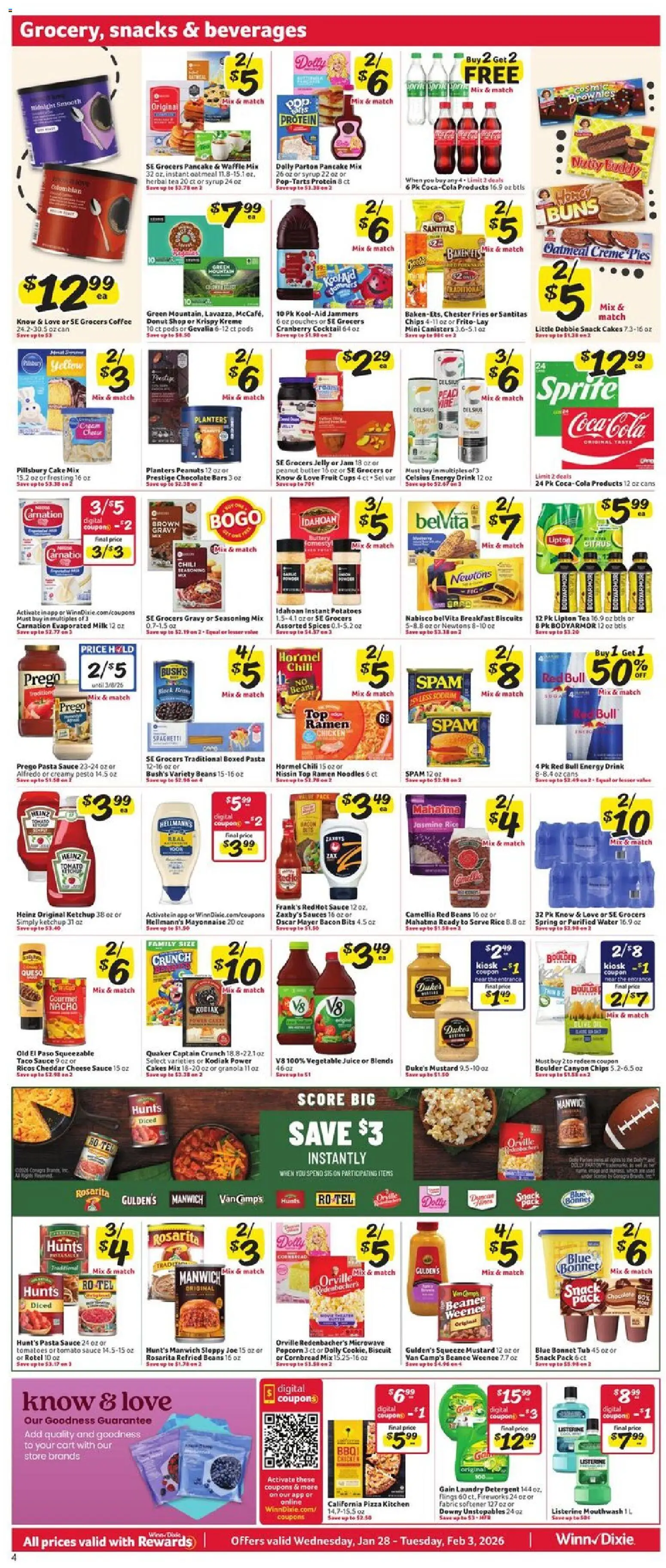 Winn Dixie Weekly Circular - FL - valid from 28.01.2026 | Page: 4 | Products: Oil, Chocolate, Pizza, Chips