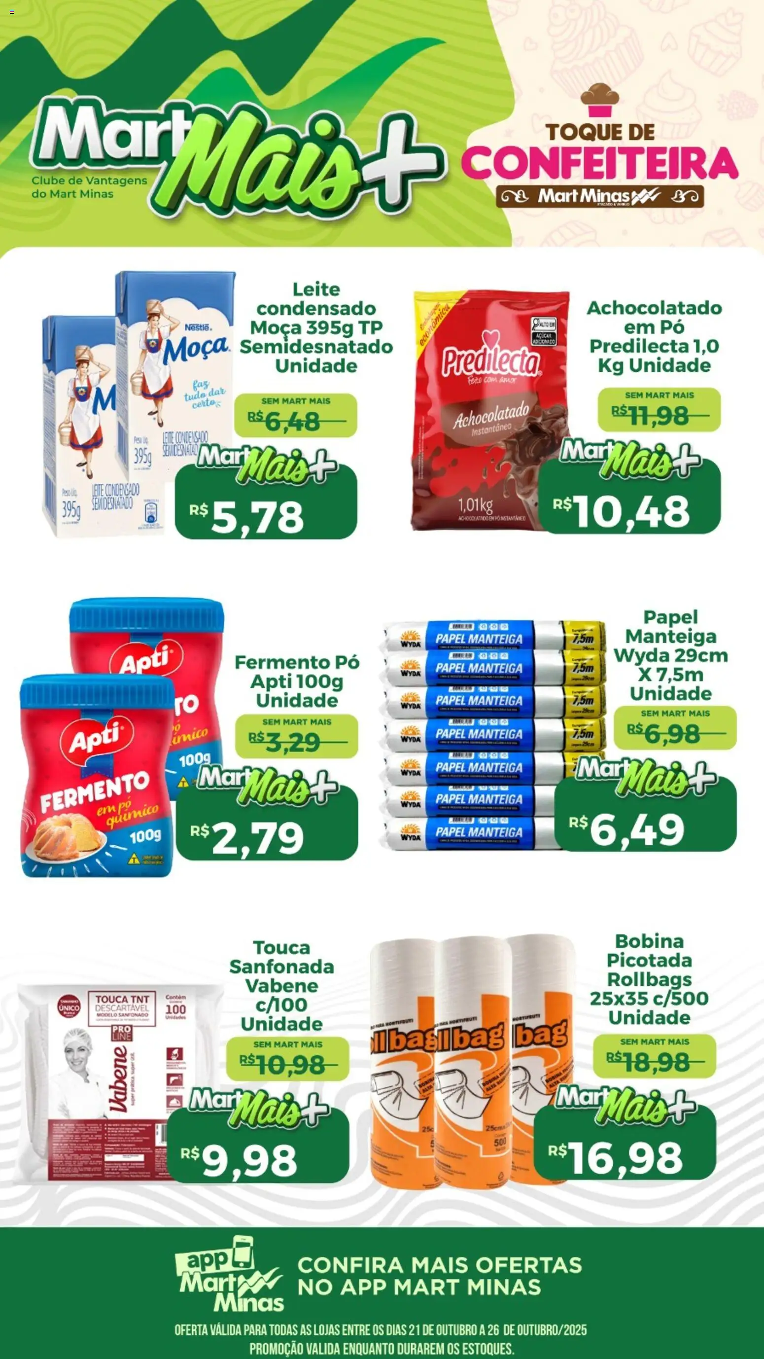 Mart Minas Folheto - válido de 21.10.2025 | Página: 1 | Produtos: Touca, Manteiga, Açúcar, Leite condensado