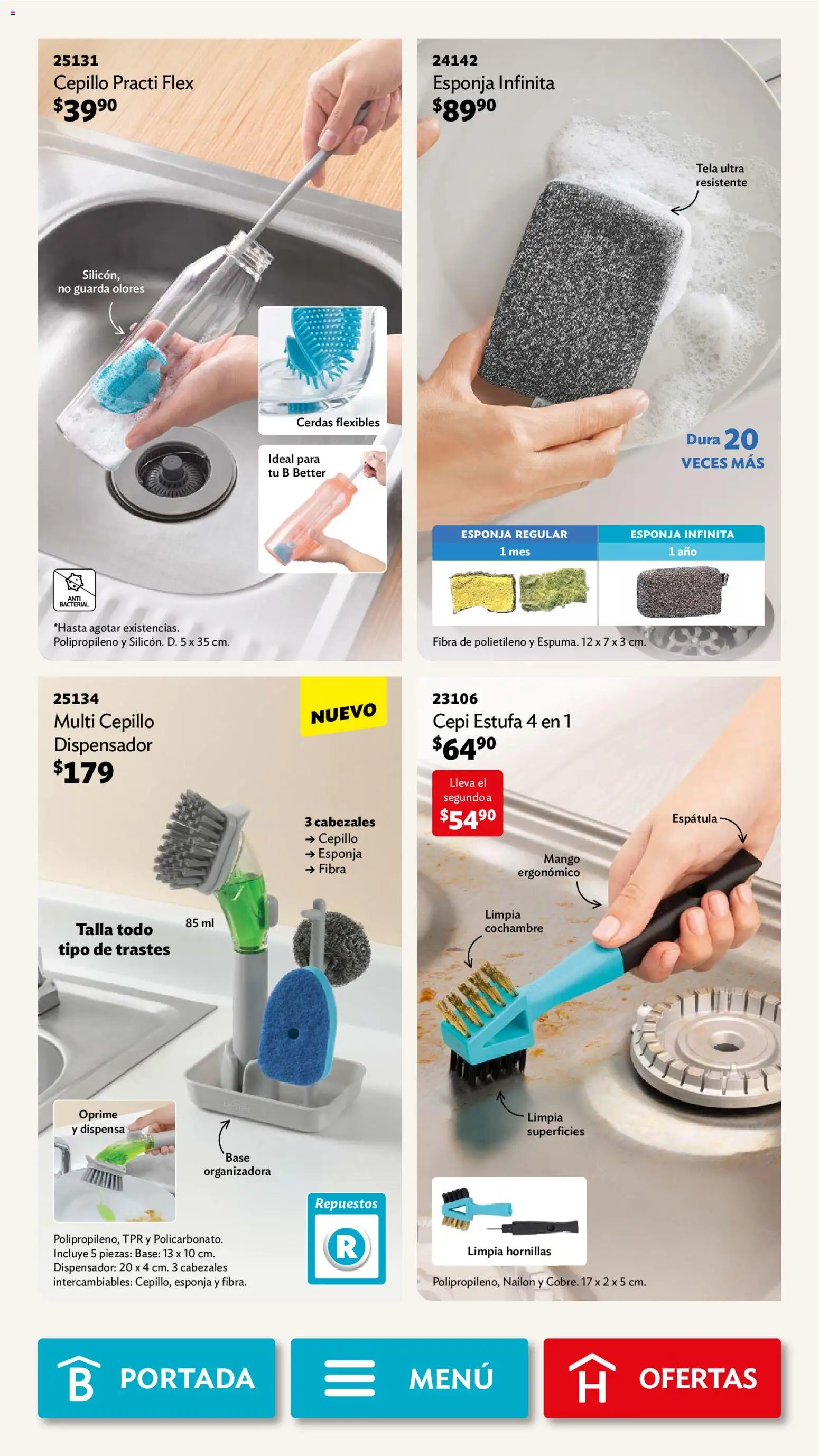 Nuevas ofertas de Betterware válidas en toda la República Mexicana desde el 05.01.2026. ¡Encuentra las mejores ofertas en Betterware campaña 1 2026! | Página: 102 | Productos: Espátula, Cepillo, Esponja, Mango