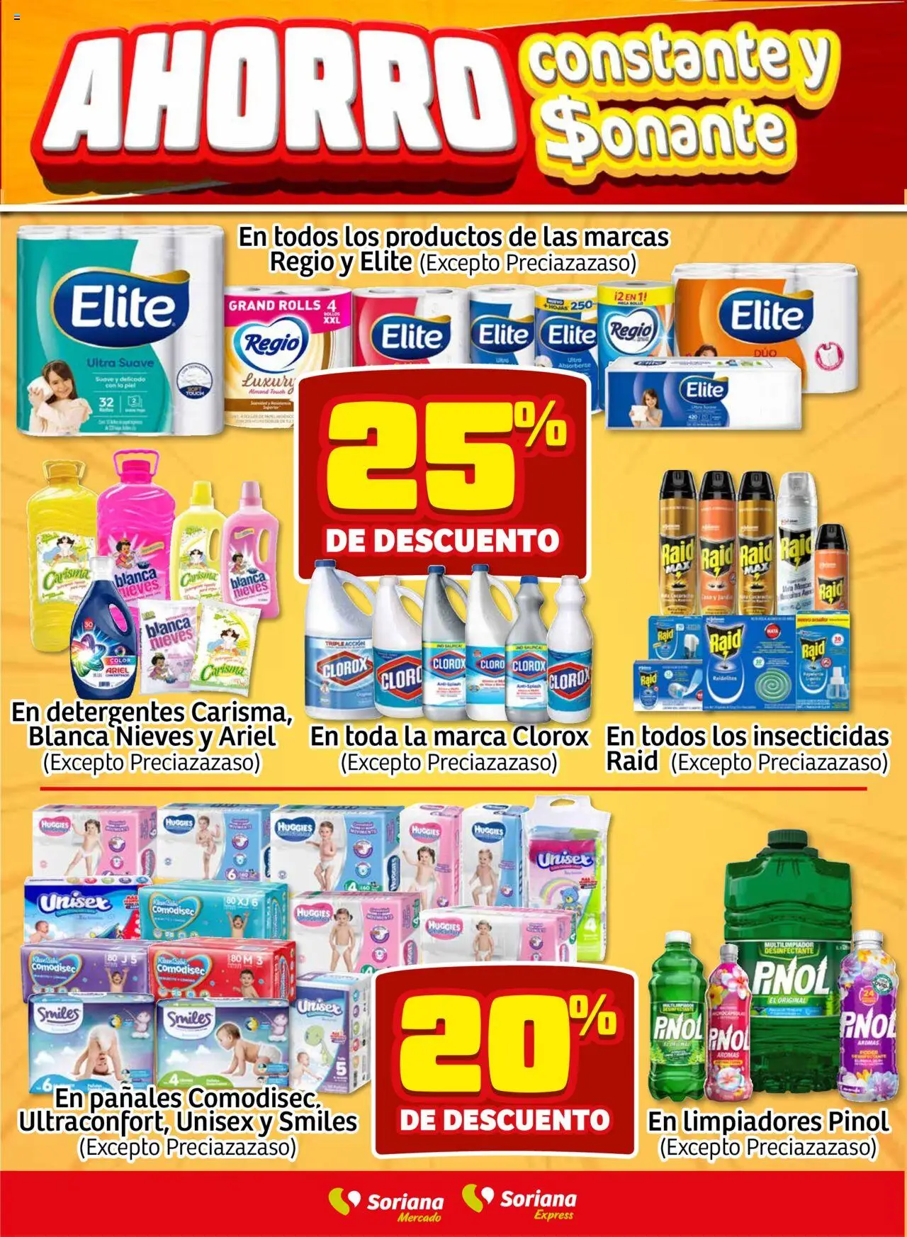 Nuevas ofertas de Soriana válidas en toda la República Mexicana desde el 18.09.2025. ¡Encuentra las mejores ofertas en Soriana - Fin de Semana Mercado: Ags, Nay, Jal, Qro, Col, Mich, Gto, Hgo, Tlax, Mor, Pue, Gro, Oax, Edo. de Mex, CDMX, Zac y SLP! | Página: 5 | Productos: Pañales, Cloro