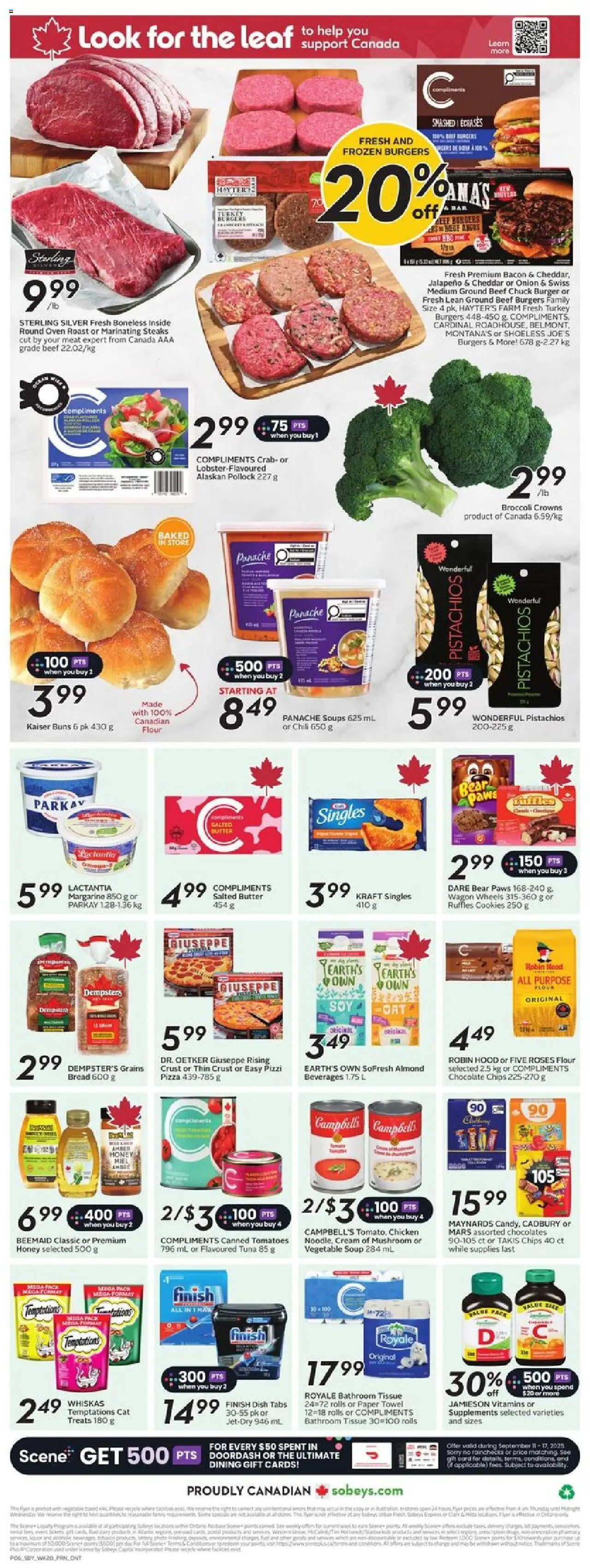 Sobeys flyer valid from 11.09.2025 | Page: 4 | Products: Chips, Turkey, Bread, Tomatoes
