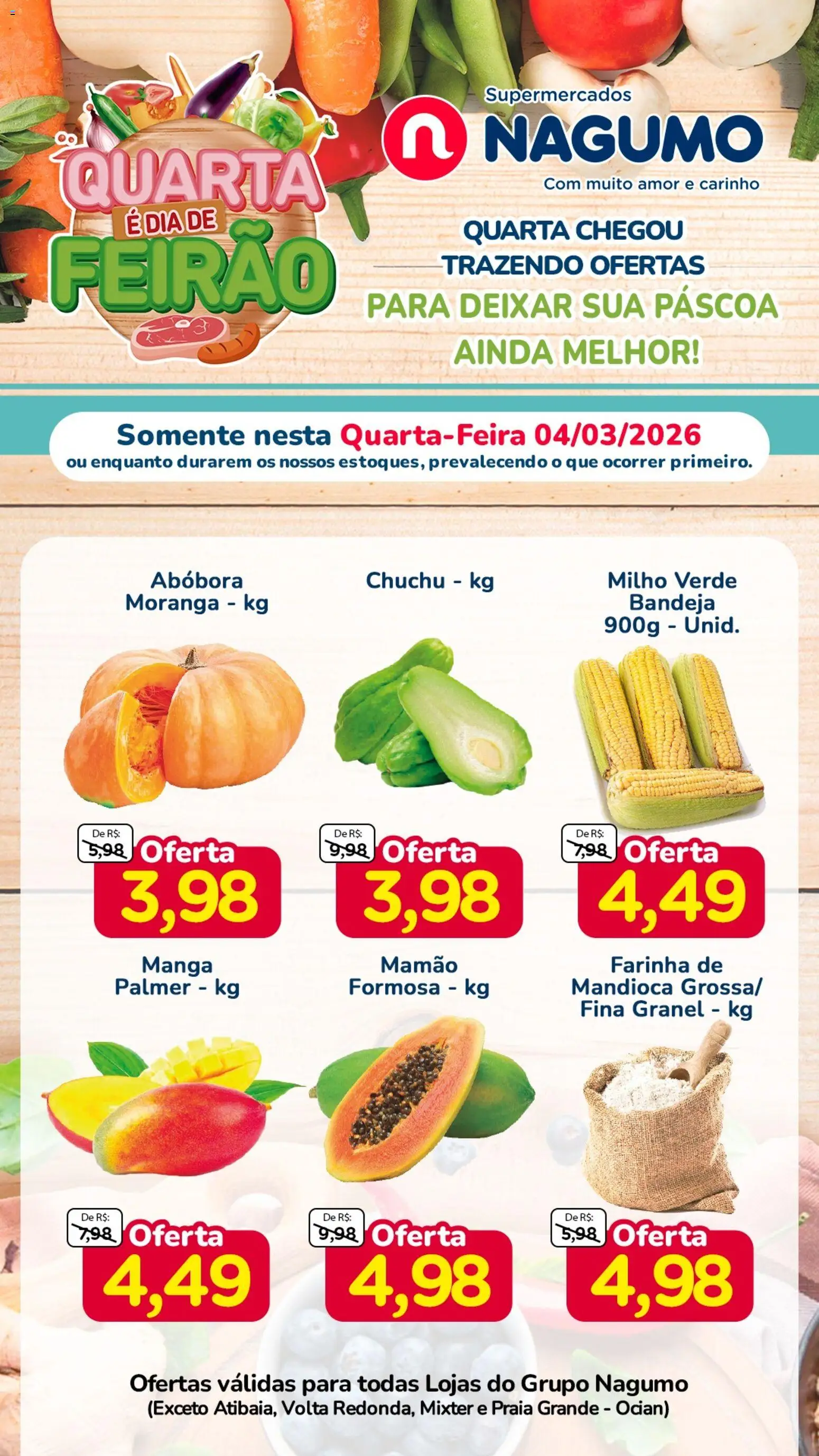 Nagumo Folheto - válido de 04.03.2026 | Página: 1 | Produtos: Abóbora, Milho verde, Bandeja, Mamão