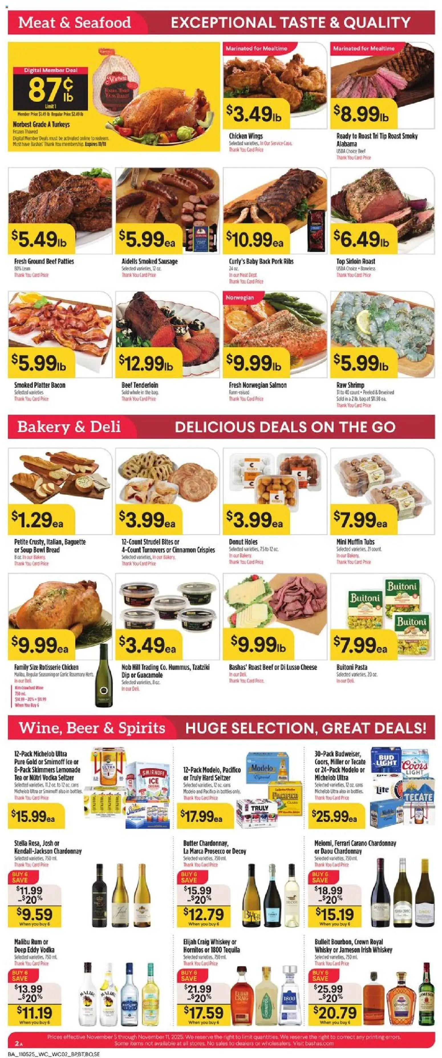 Basha's Weekly Ad - valid from 05.11.2025 | Page: 2 | Products: Beef, Whiskey, Sausage, Bag
