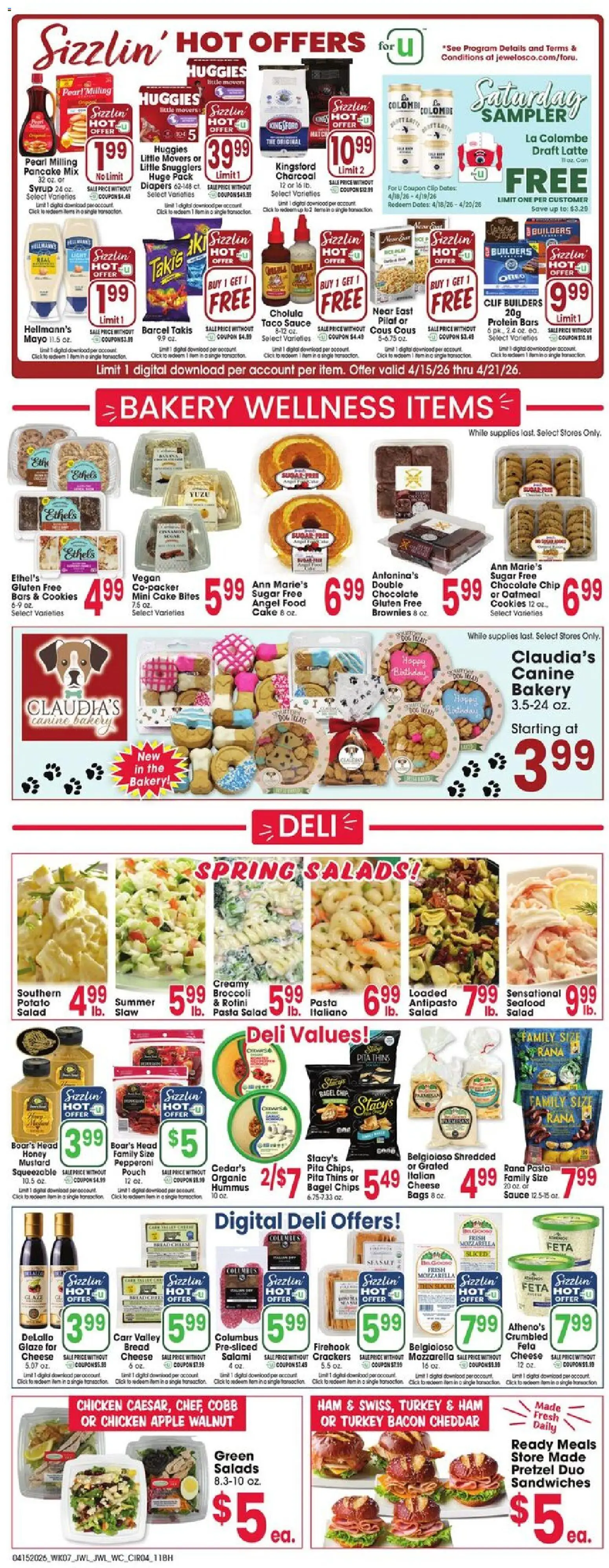 Jewel Osco Weekly Ad - IN - valid from 15.04.2026 | Page: 4 | Products: Bakery, Cheese, Salad, Sugar
