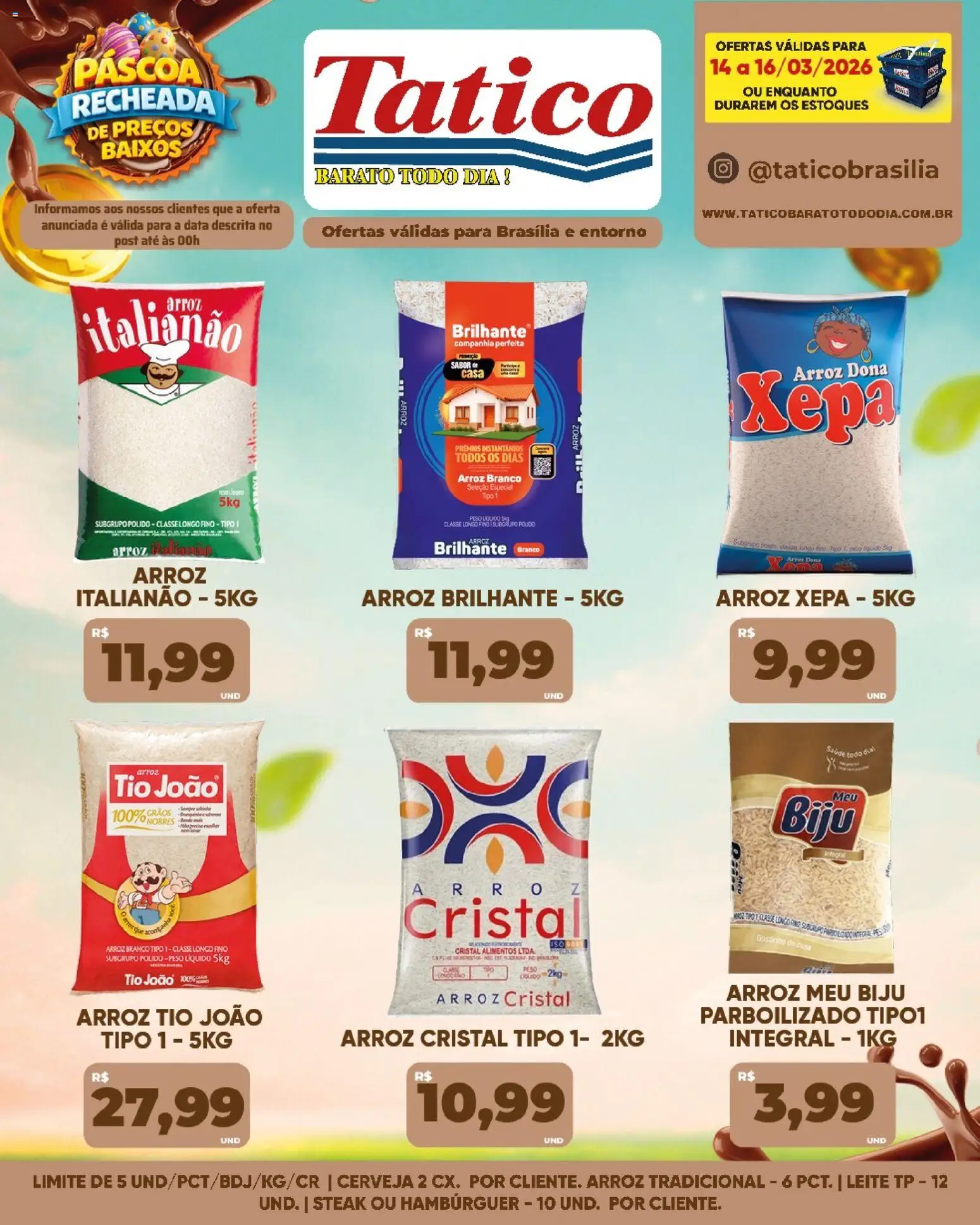 Tatico Folheto - válido de 14.03.2026 | Página: 1 | Produtos: Leite, Cerveja, Arroz, Hambúrguer
