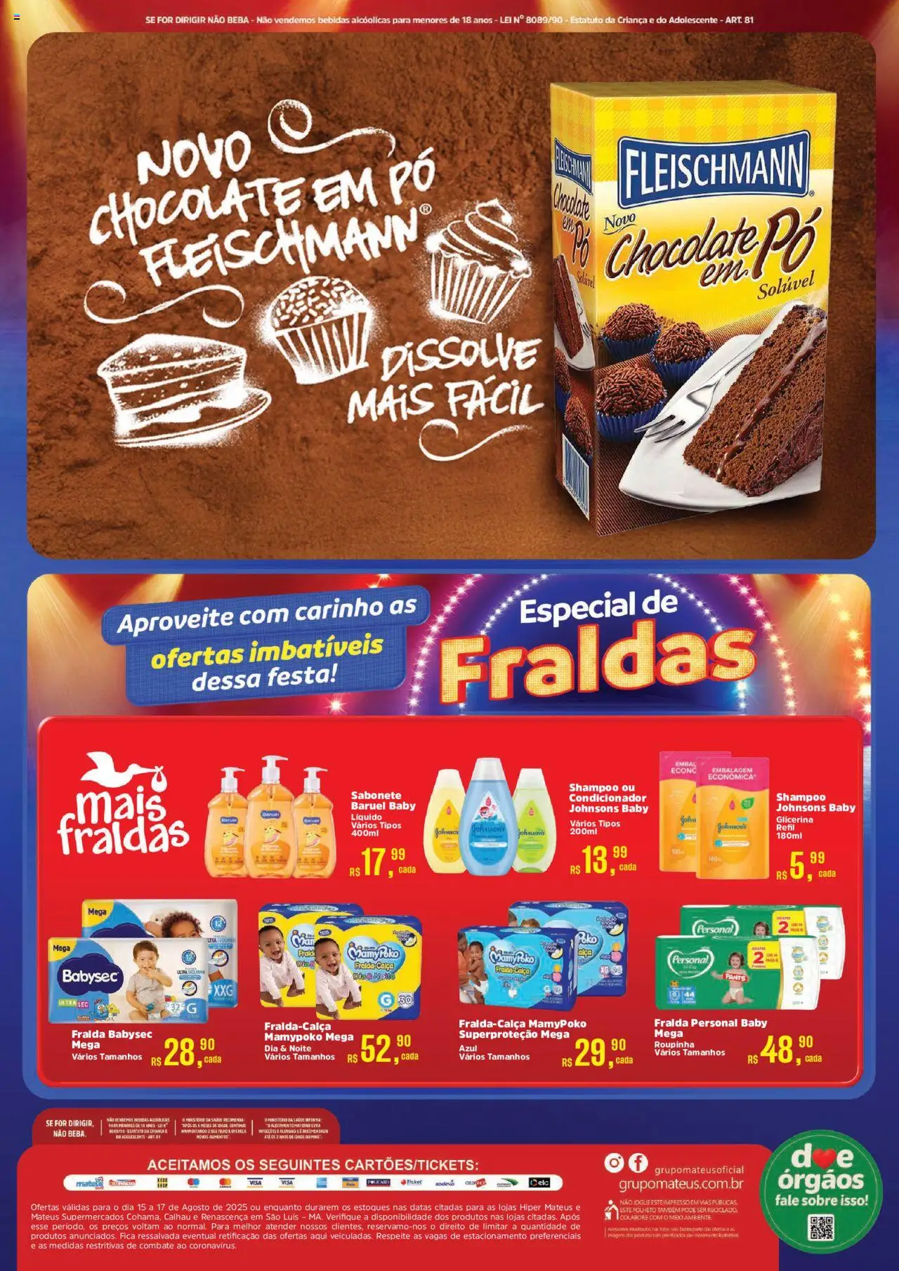 Mateus Folheto - válido de 15.08.2025 | Página: 4 | Produtos: Shampoo, Pó, Chocolate, Fraldas