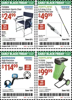 Preview of Harbor Freight weekly ads valid from 10.11.2025 | Page: 27 | Products: Saw, Chair, Ridge, Shredder