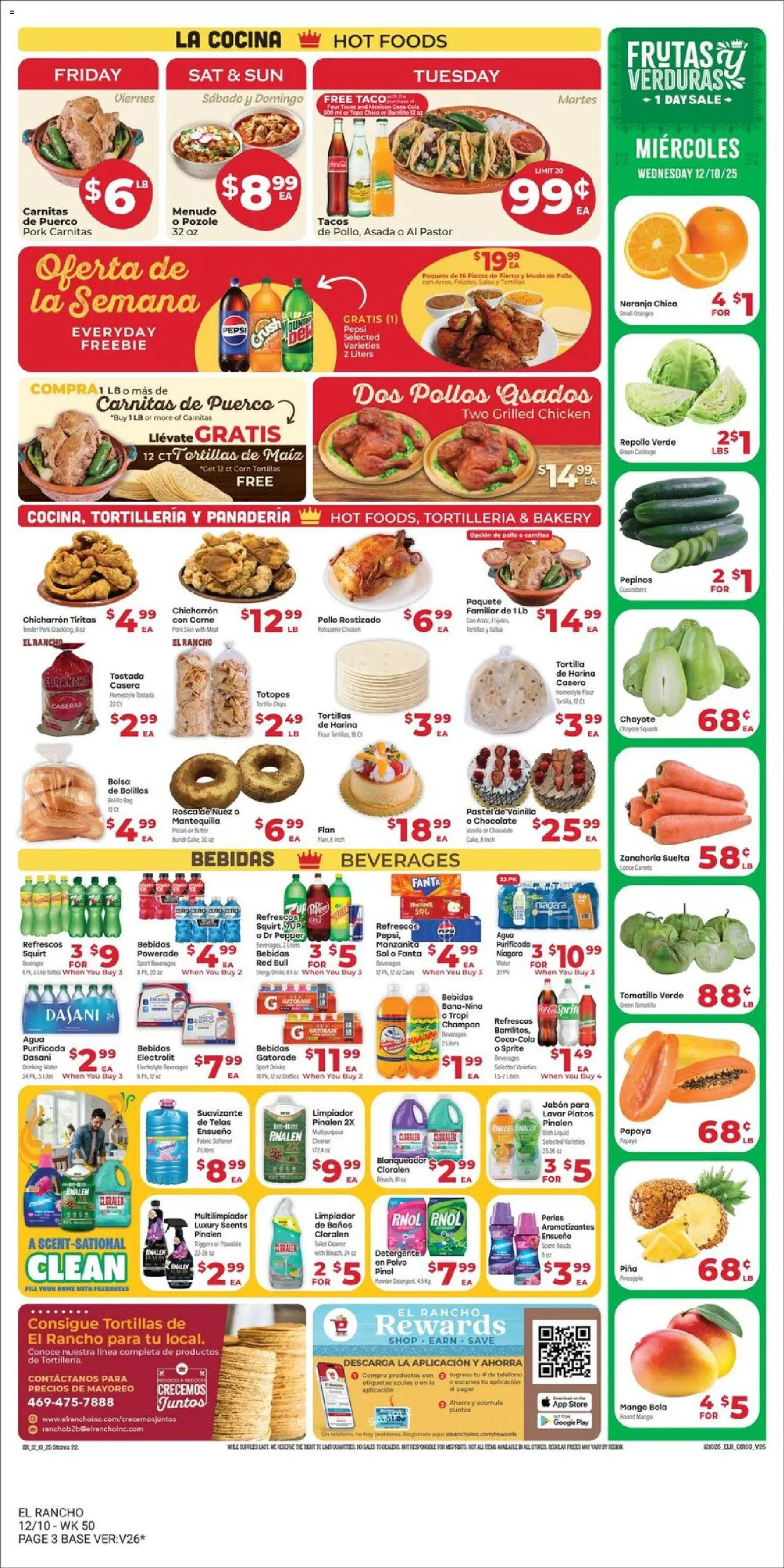 El Rancho Weekly Ad - valid from 10.12.2025 | Page: 3 | Products: Bakery, Chocolate, Oranges, Cucumbers