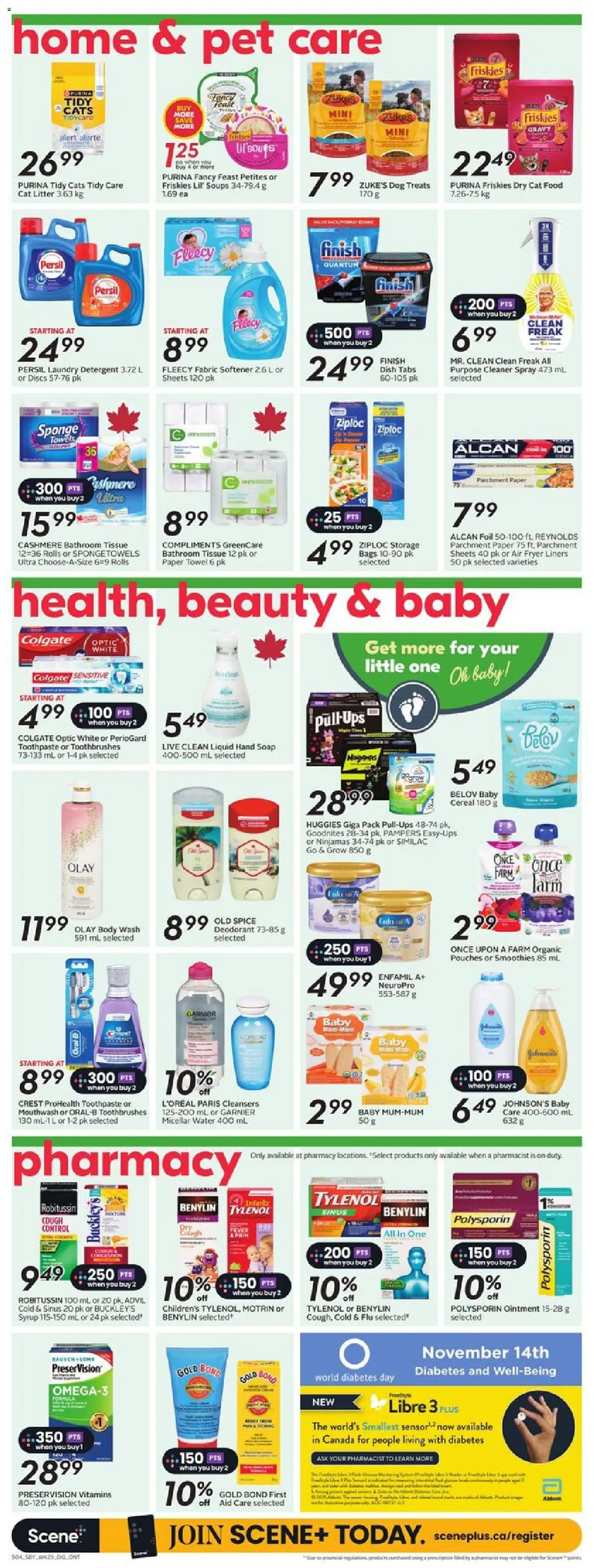 Sobeys flyer valid from 13.11.2025 | Page: 12 | Products: Body wash, Deodorant, Fabric softener, Detergent