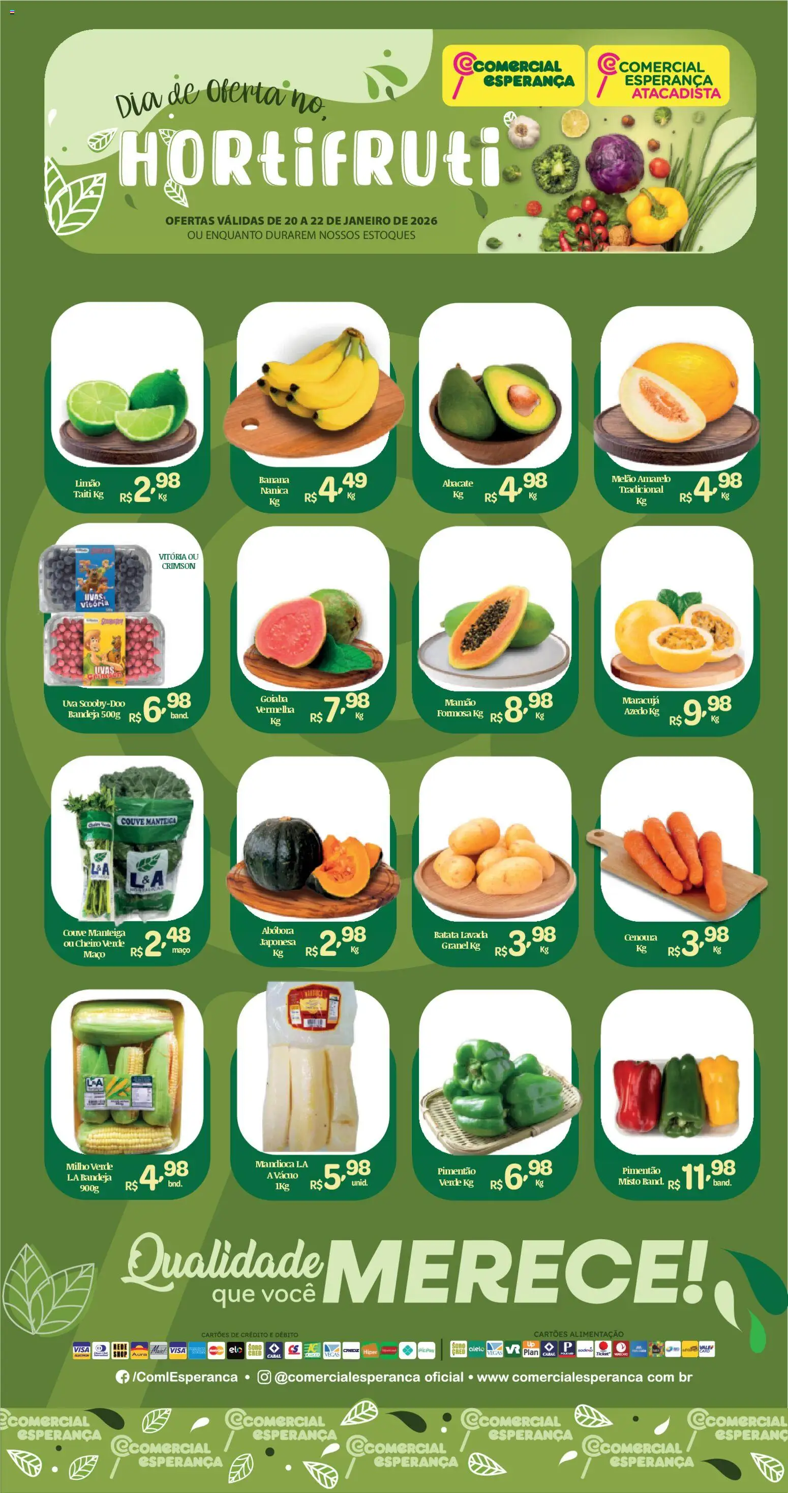Comercial Esperança Folheto - válido de 20.01.2026 | Página: 1 | Produtos: Goiaba, Mandioca, Pimentão, Milho verde