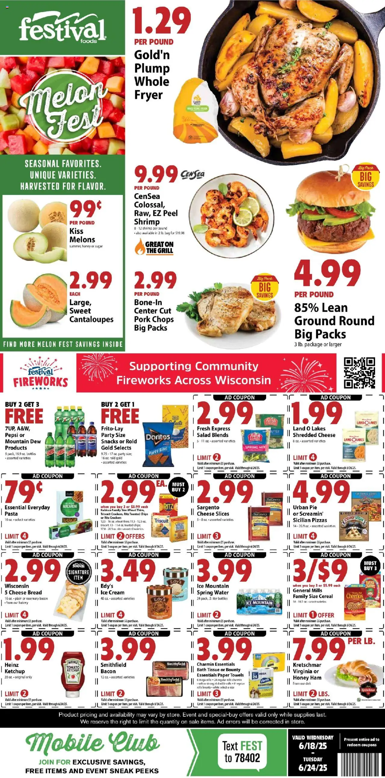 Festival Foods Weekly Ad  - valid from 18.06.2025 | Page: 1 | Products: Cheese, Ham, Ketchup, Water
