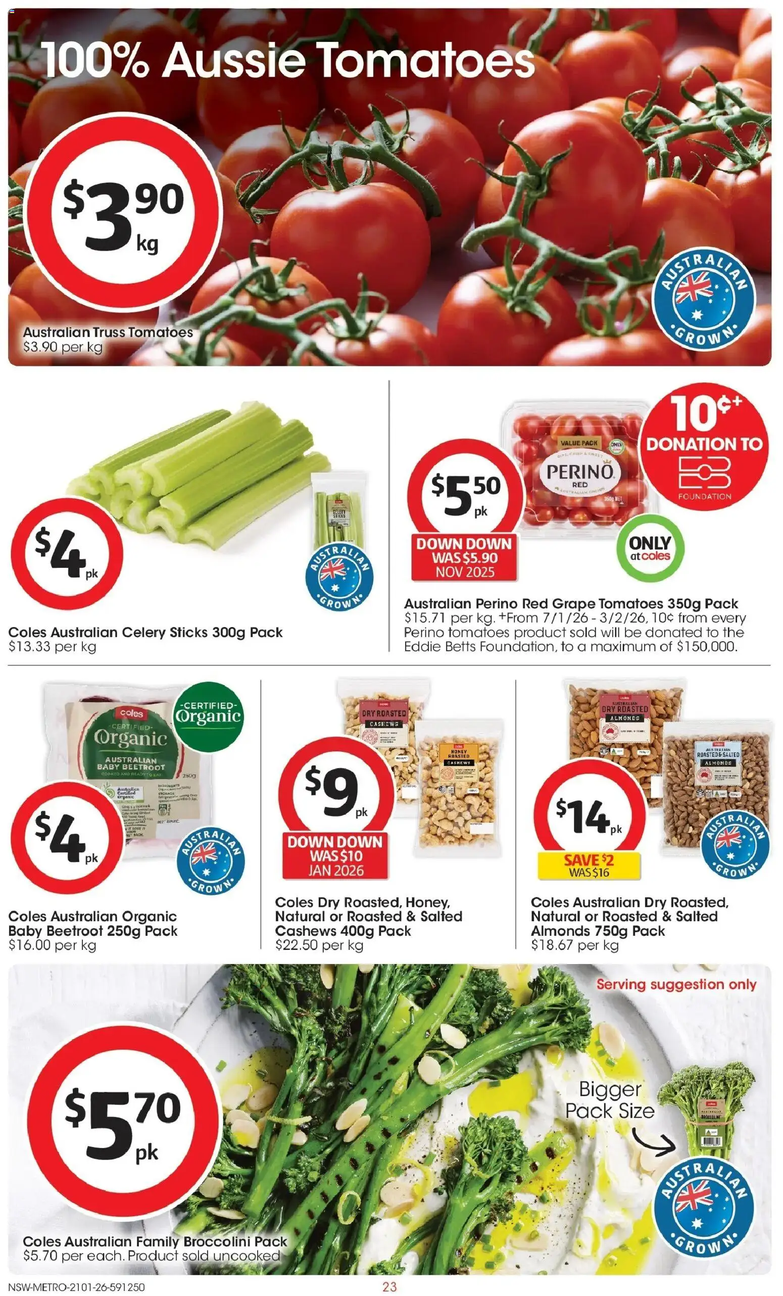 Coles catalogue - valid from 21.01.2026 | Page: 23 | Products: Almonds, Honey, Tomatoes, Foundation