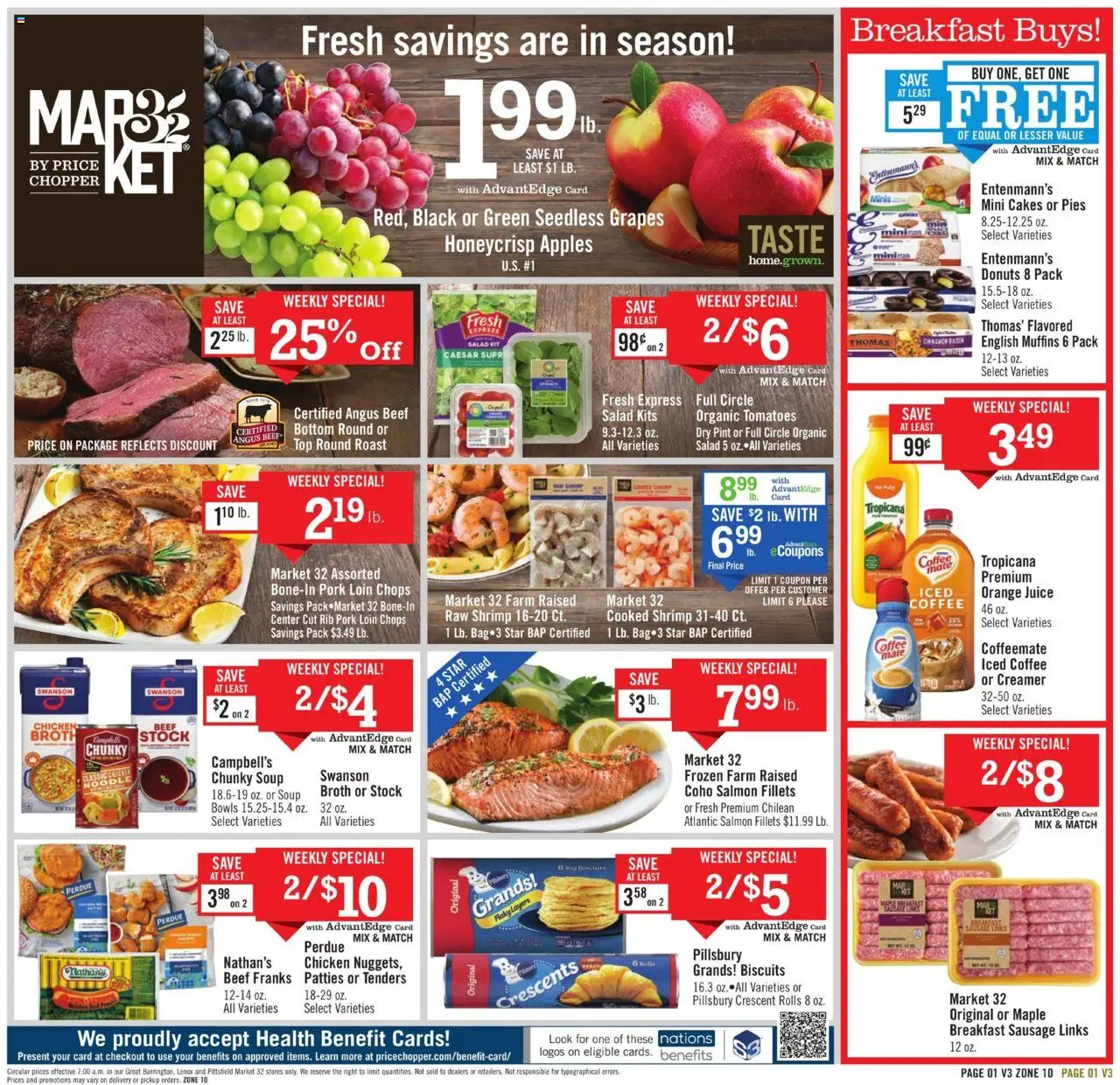 Price Chopper Weekly Ad - valid from 19.10.2025 | Page: 1 | Products: Coffee, Juice, Beef, Salad