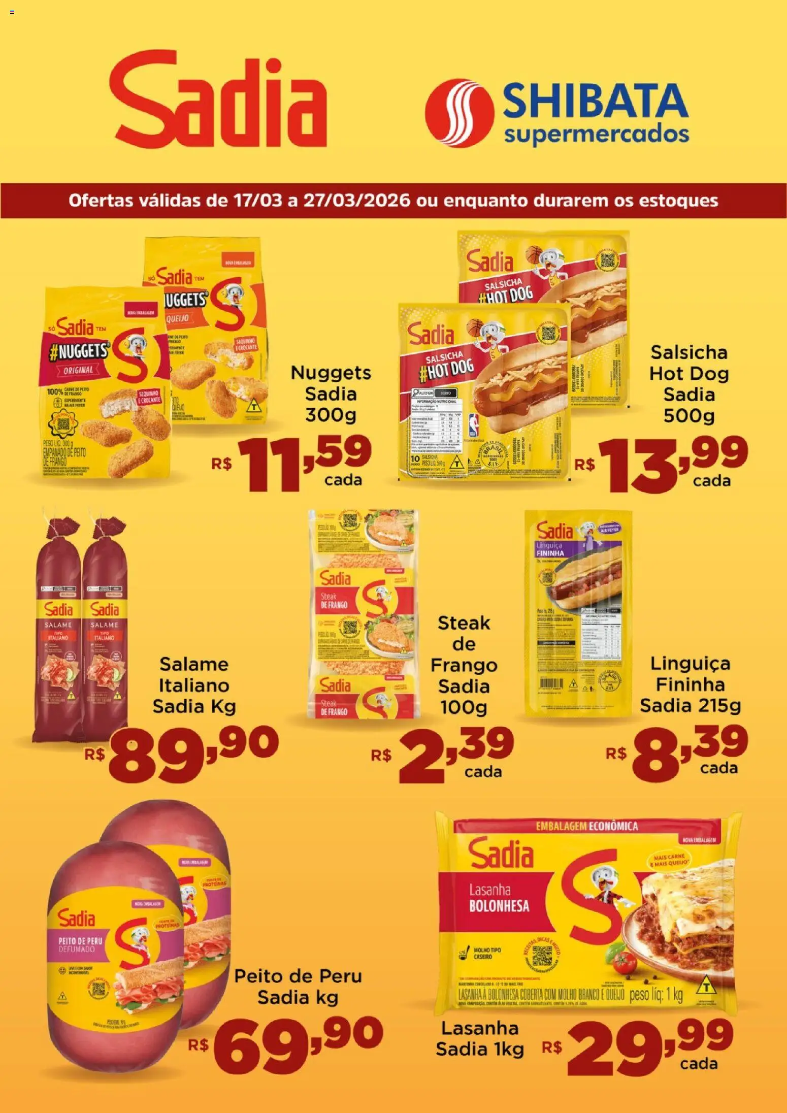 Shibata Folheto - válido de 17.03.2026 | Página: 1 | Produtos: Queijo, Peito de peru, Lasanha, Frango
