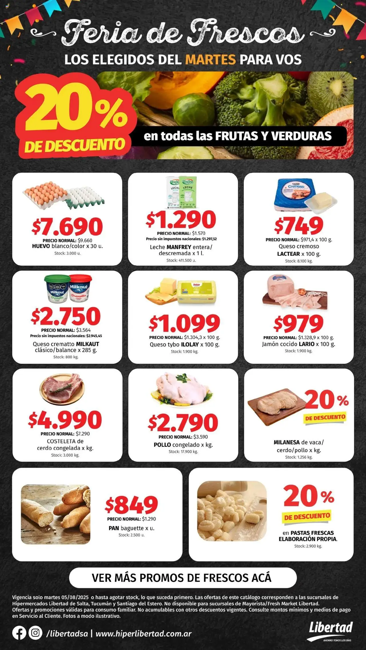 Hipermercado Libertad - Feria de Frescos - NOA │ válido desde el 05.08.2025 | Página: 1 | Productos: Milanesa, Queso, Pan, Jamón