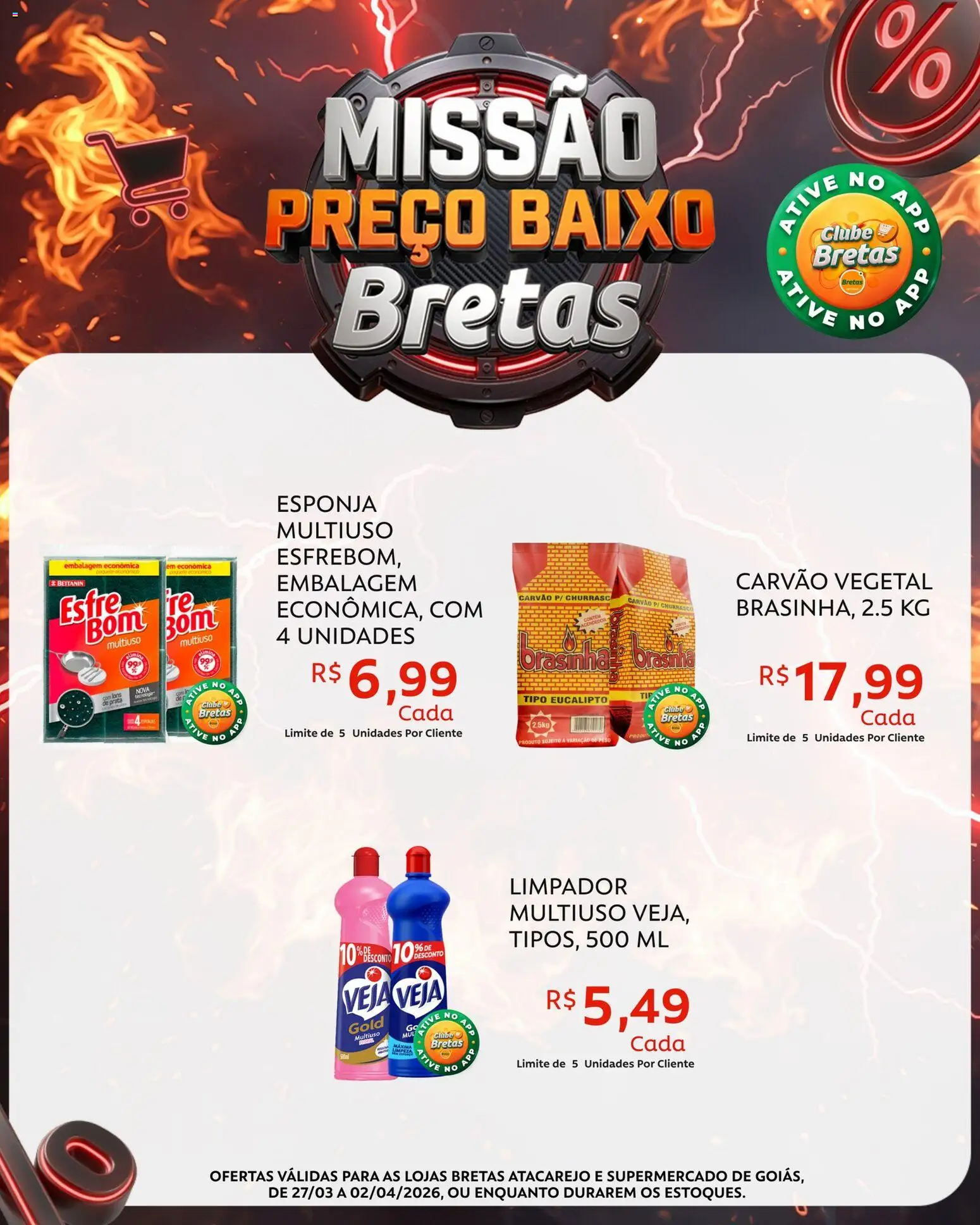 Bretas Folheto - válido de 27.03.2026 | Página: 9 | Produtos: Carvão vegetal, Esponja, Limpador multiuso, Baixo