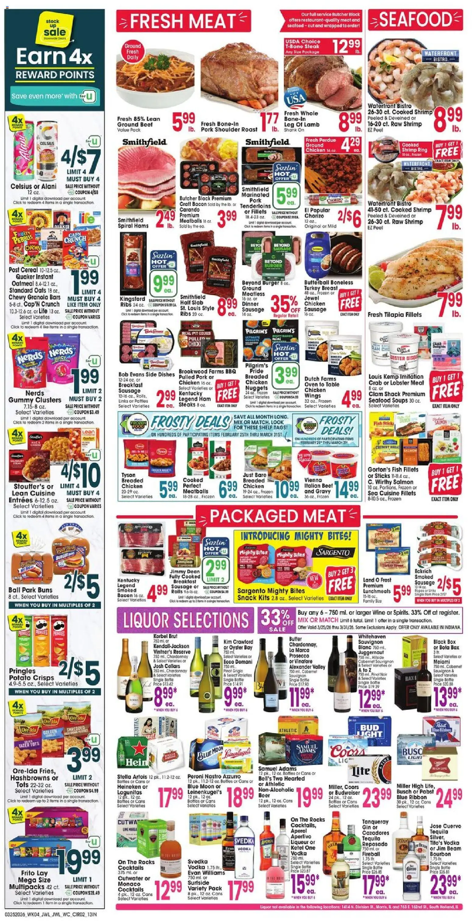 Jewel Osco Weekly Ad - IN - valid from 25.03.2026 | Page: 2 | Products: Wine, Vodka, Seafood, Sausage