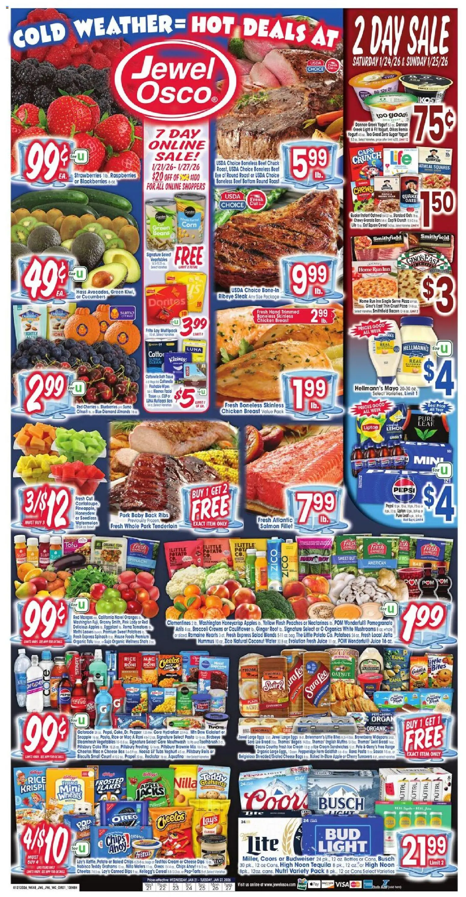 Jewel Osco Weekly Ad - IN - valid from 21.01.2026 | Page: 1 | Products: Broccoli, Cheese, Oranges, Vegetables